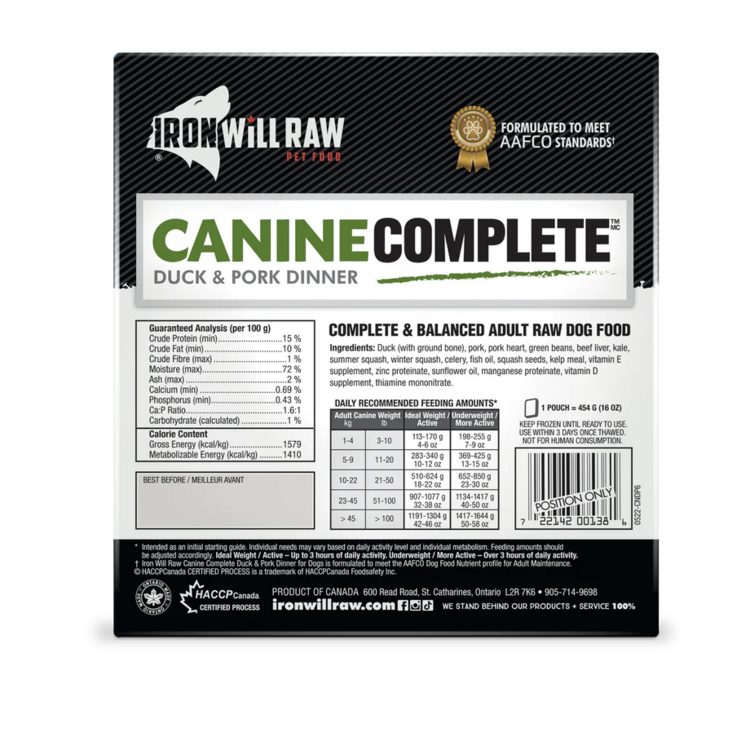 Iron Will Raw Iron Will Raw - Canine Complete - Duck & Pork- 6lbs
