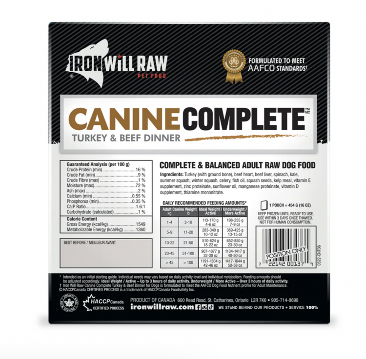 Iron Will Raw Iron Will Raw - Canine Complete - Turkey & Beef - 6lbs