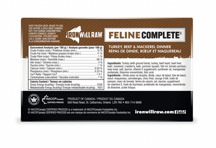 Iron Will Raw Iron Will Raw - Feline Complete - Turkey, Beef, & Mackerel - 3lbs