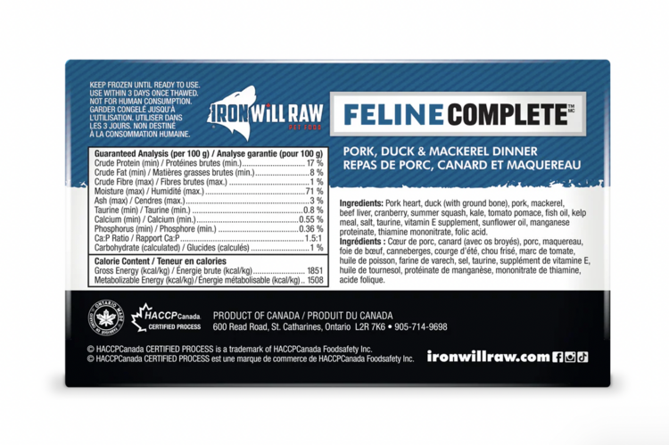 Iron Will Raw Iron Will Raw - Feline Complete - Pork, Duck, & Mackerel - 3lbs