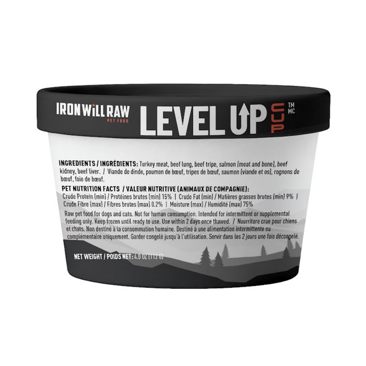 Iron Will Raw Iron Will Raw - Level Up Cups - Beef, Turkey, & Salmon - 4oz