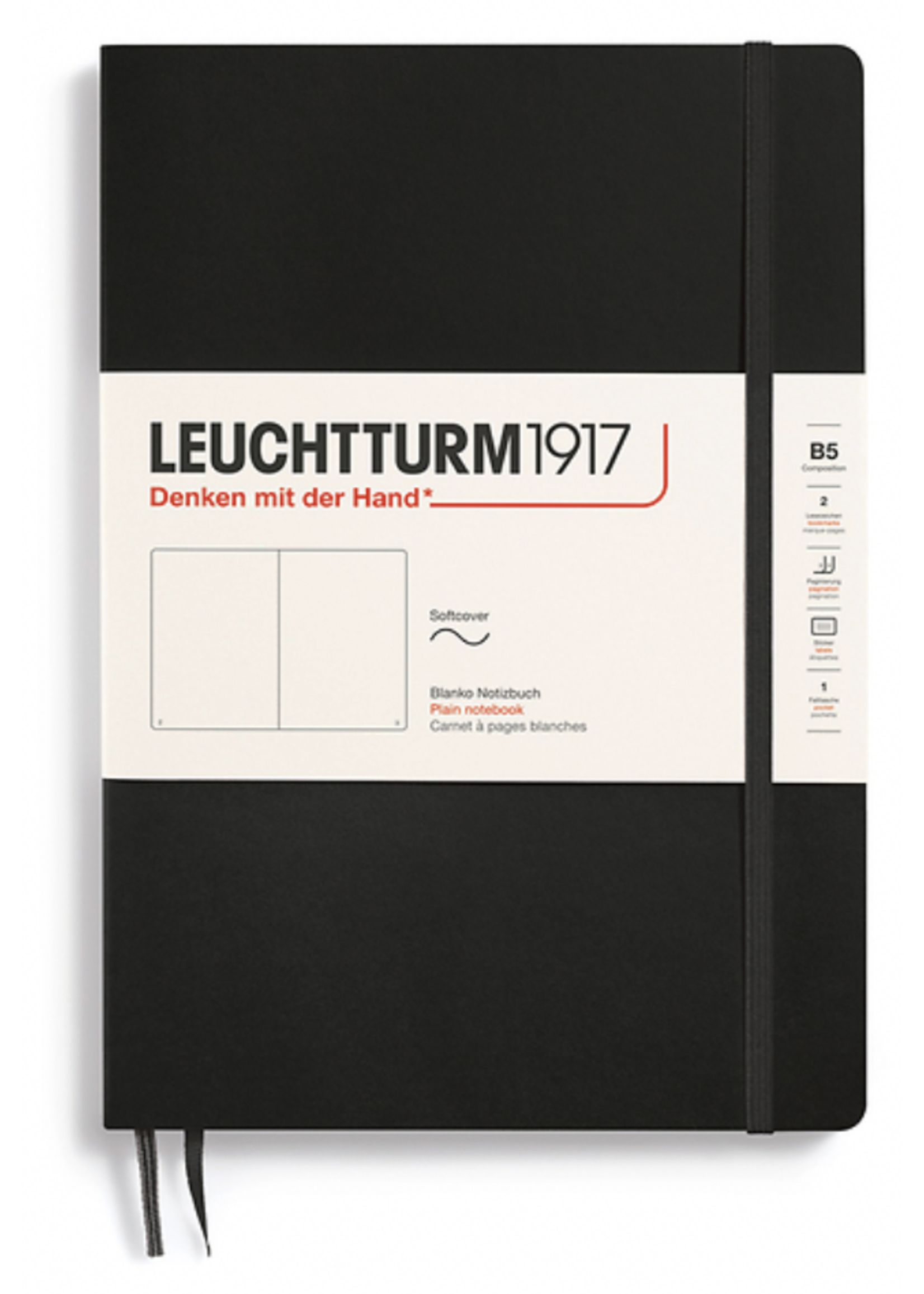 Leuchtturm1917 Notebook Black, Softcover, Composition (B5), 123 p., plain