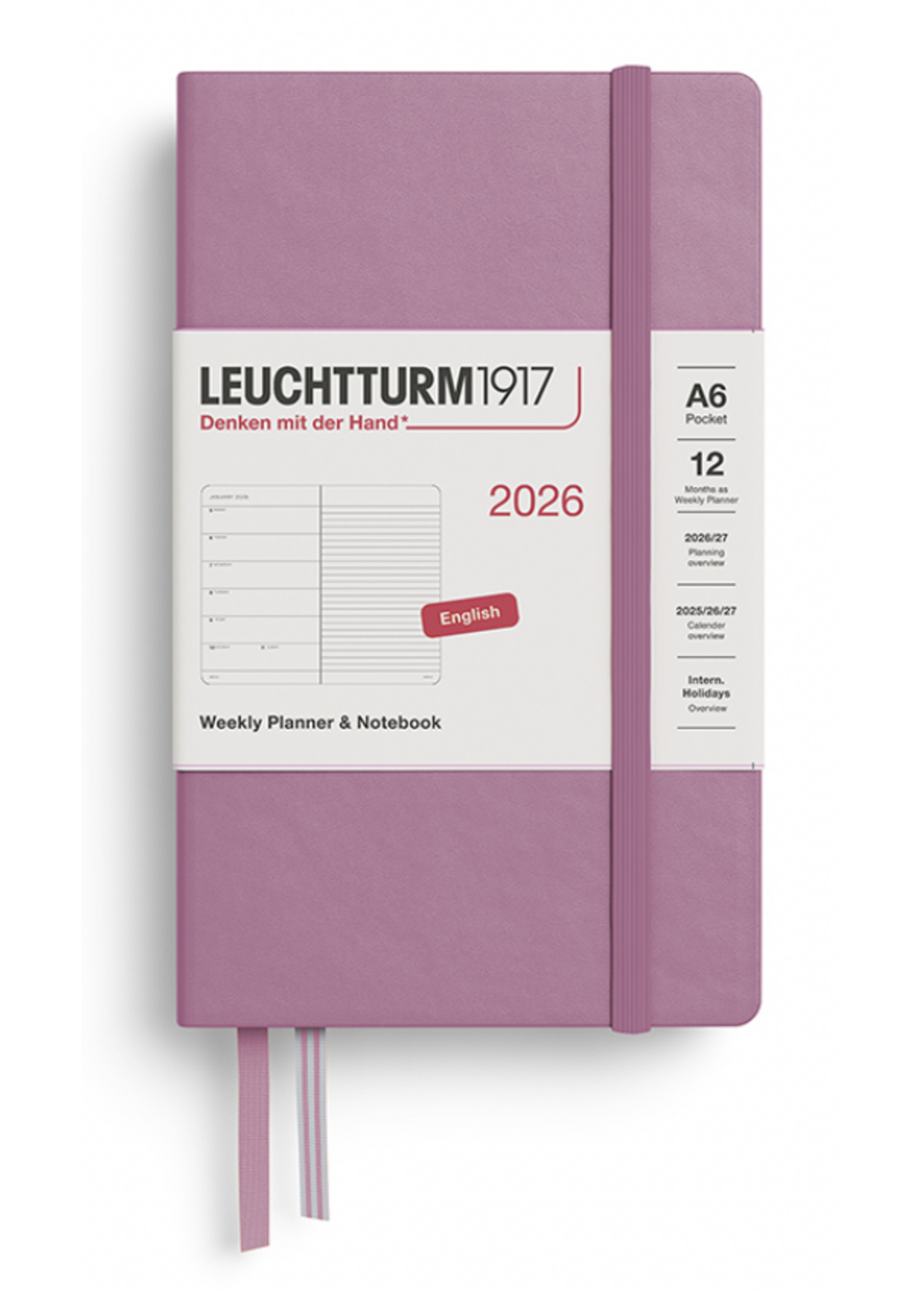 Leuchtturm1917 Weekly Planner & Notebook Pocket (A6) 2026, Dusty Rose, English