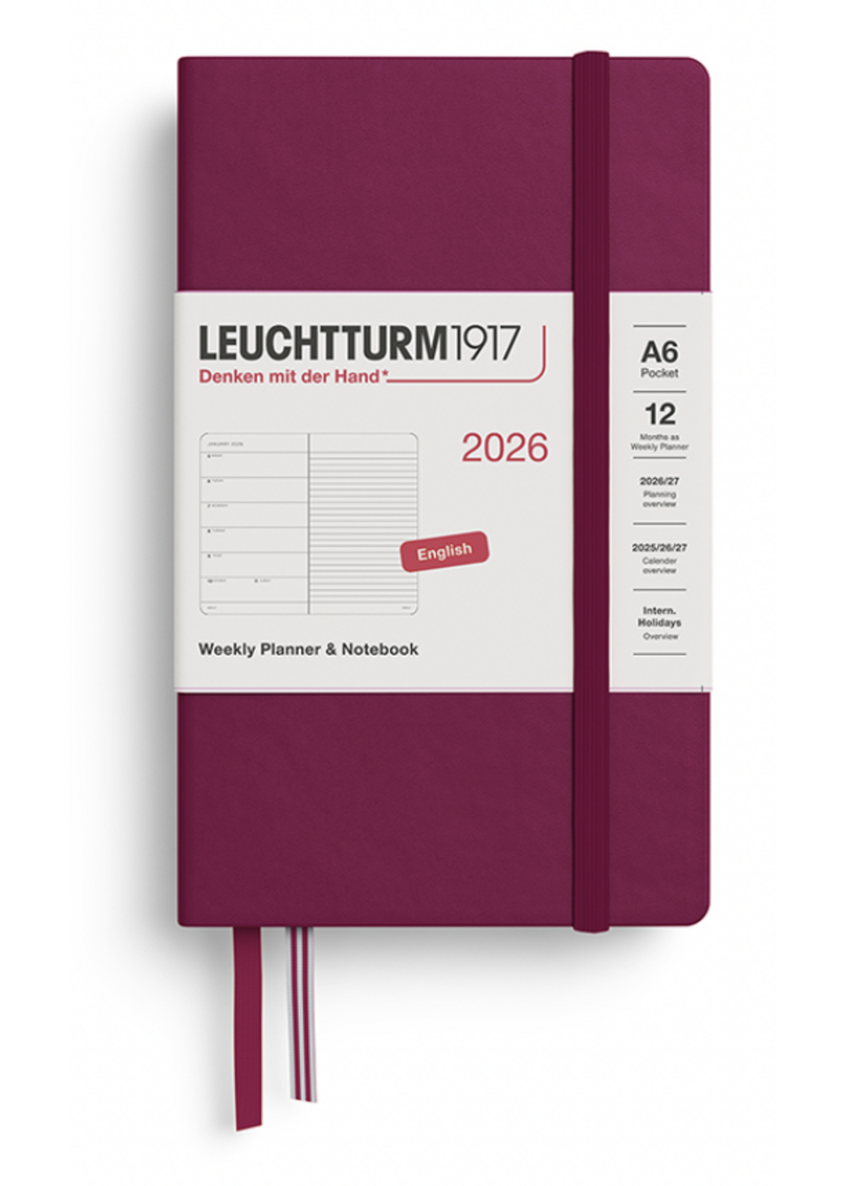 Leuchtturm1917 Weekly Planner & Notebook Pocket (A6) 2026, Port Red, English