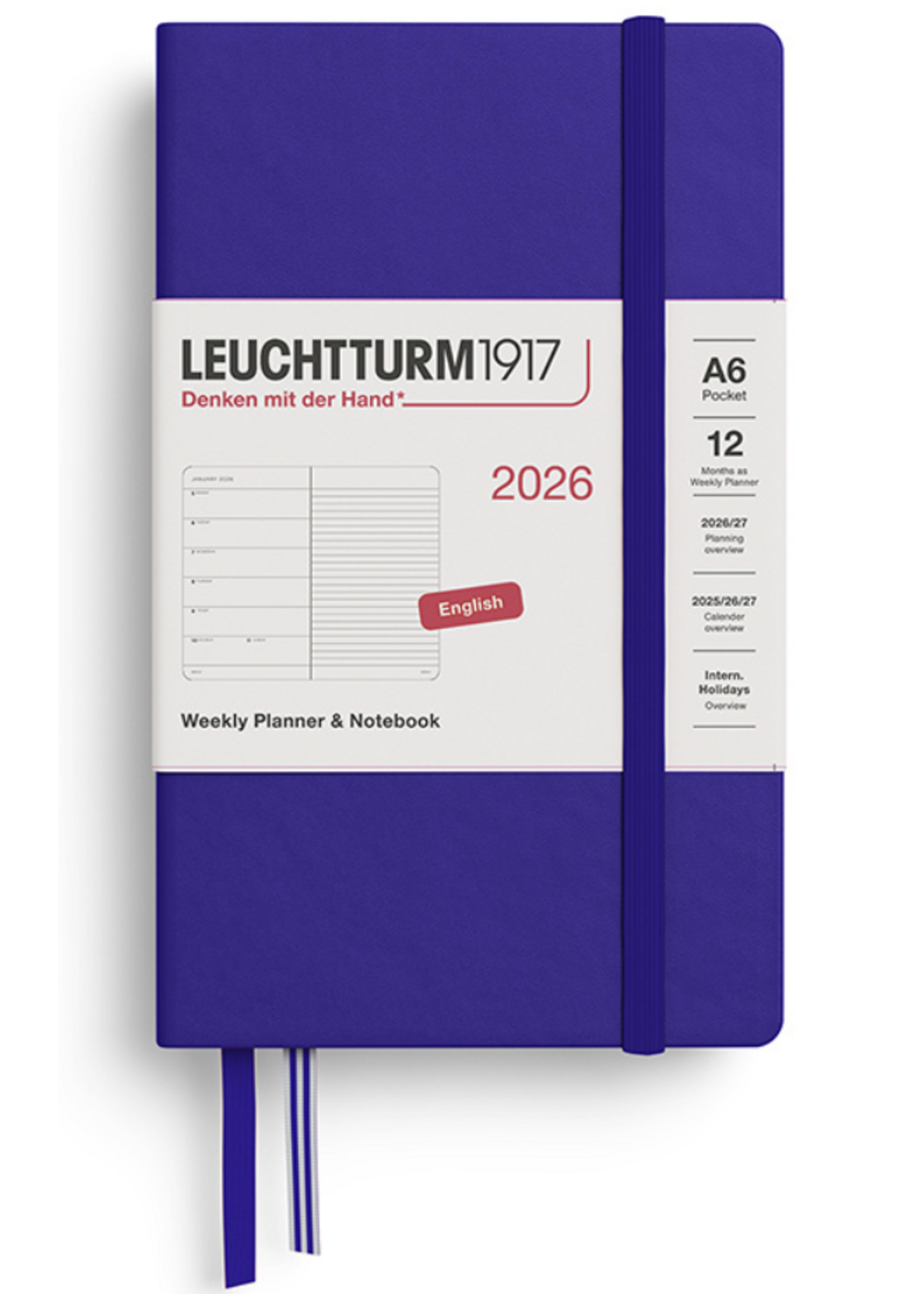 Leuchtturm1917 Weekly Planner & Notebook Pocket (A6) 2026, Ink, English
