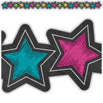 TEACHER CREATED RESOURCES Chalkboard Brights Stars Die-Cut Border Trim