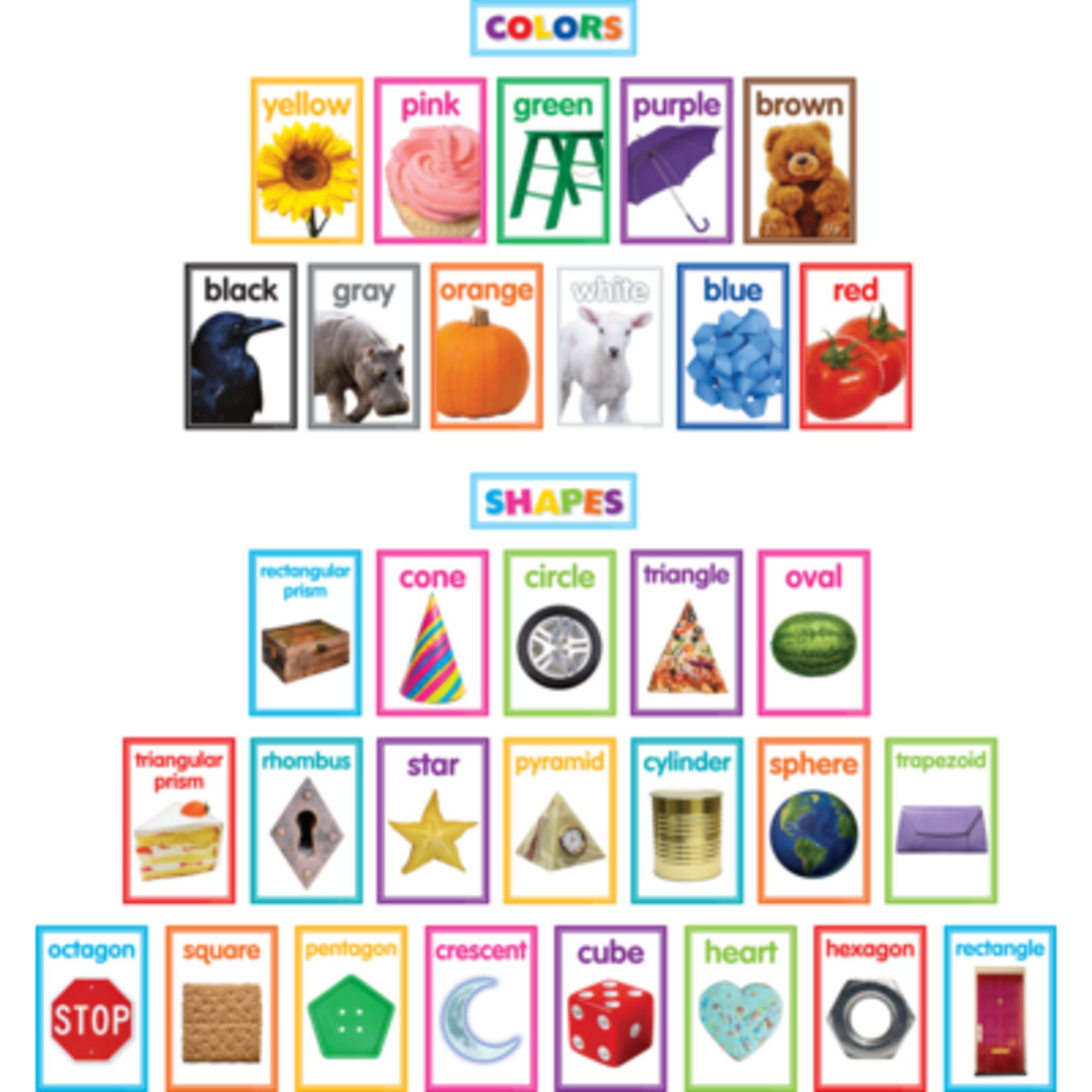 TEACHER CREATED RESOURCES Colorful Photo Shapes & Colors Cards Bulletin Board