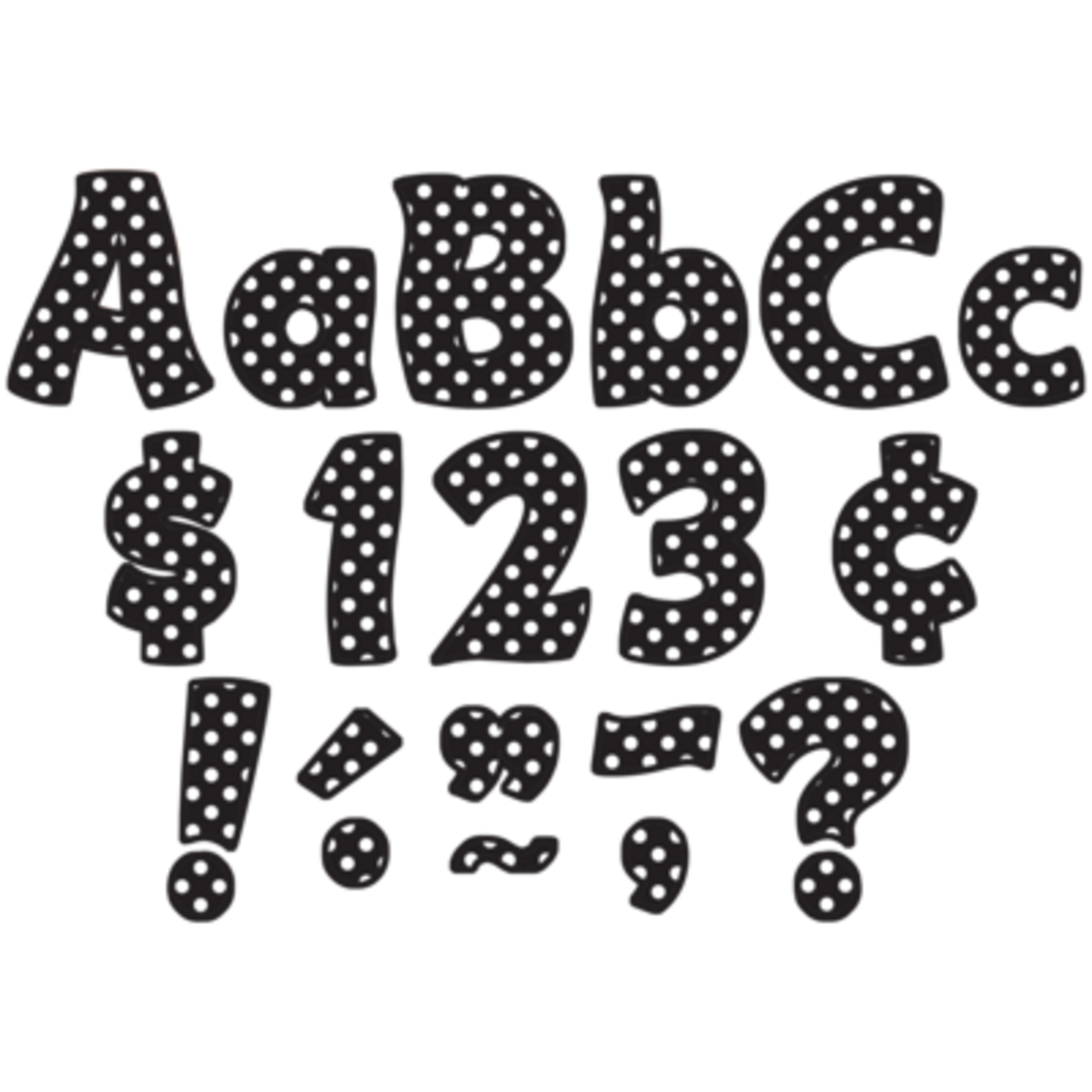 TEACHER CREATED RESOURCES Black Polka Dots Funtastic 4" Letters Combo Pack
