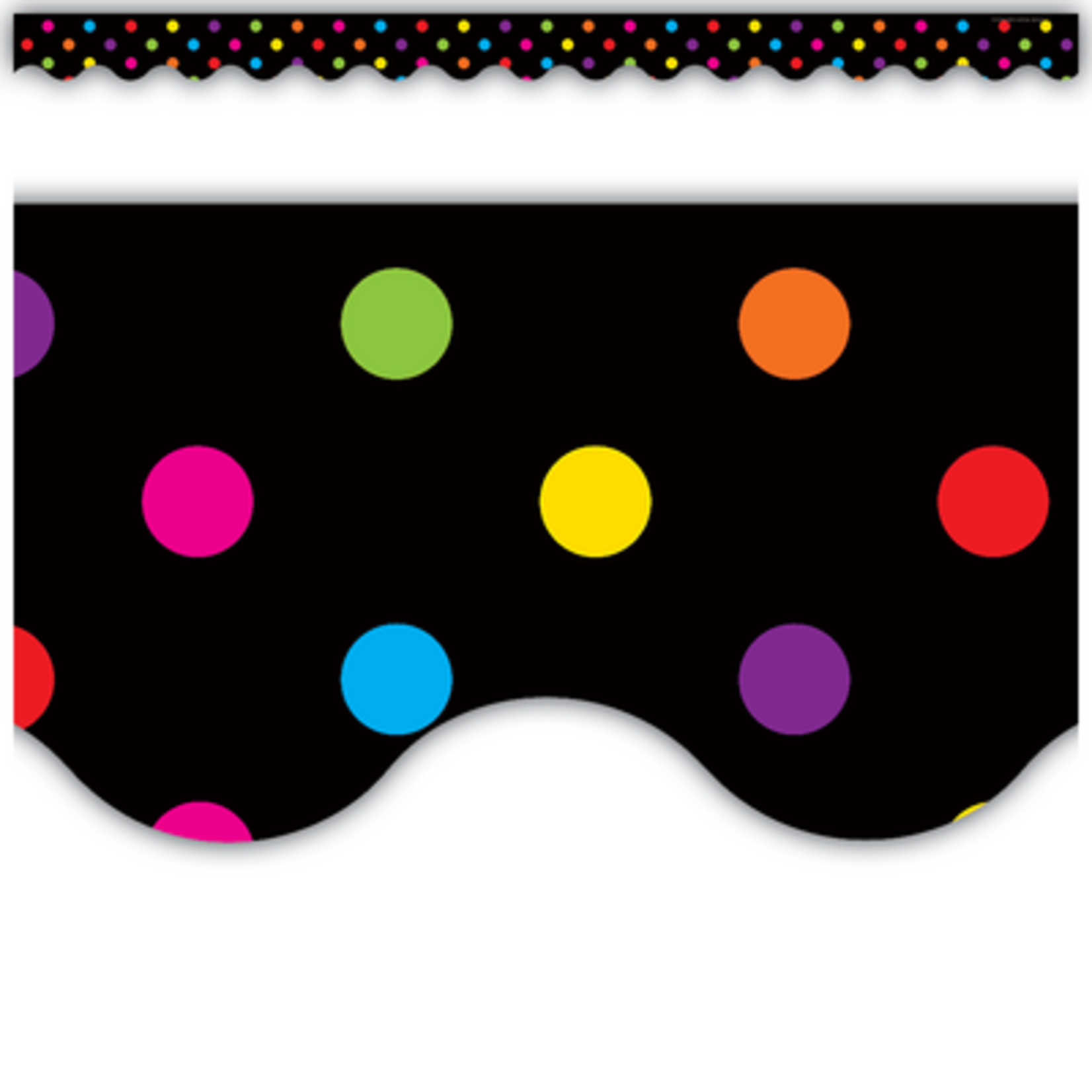 TEACHER CREATED RESOURCES Multicolor Dots on Black Scalloped Border Trim