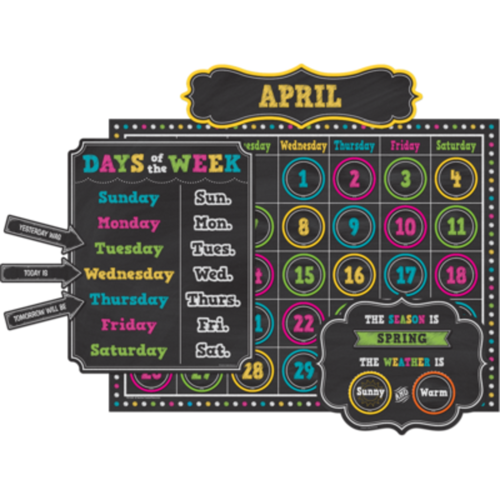TEACHER CREATED RESOURCES Chalkboard Brights Calendar Bulletin Board Display Set