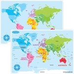 ASHLEY INCORPORATED Smart Poly Learning Mat 12"x17", Double-Sided, World Map Basic