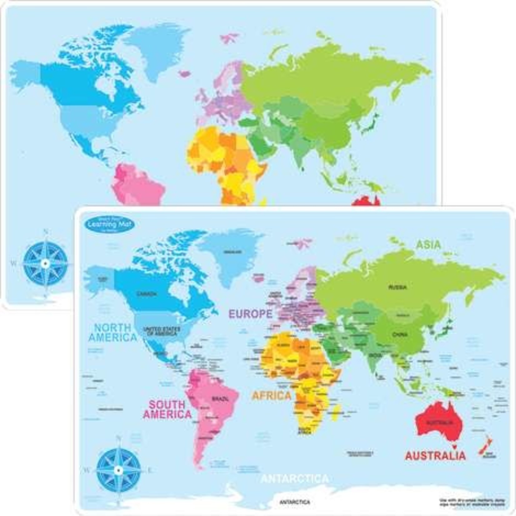 ASHLEY INCORPORATED Smart Poly® Learning Mat 12"x17", Double-Sided, World Map Basic