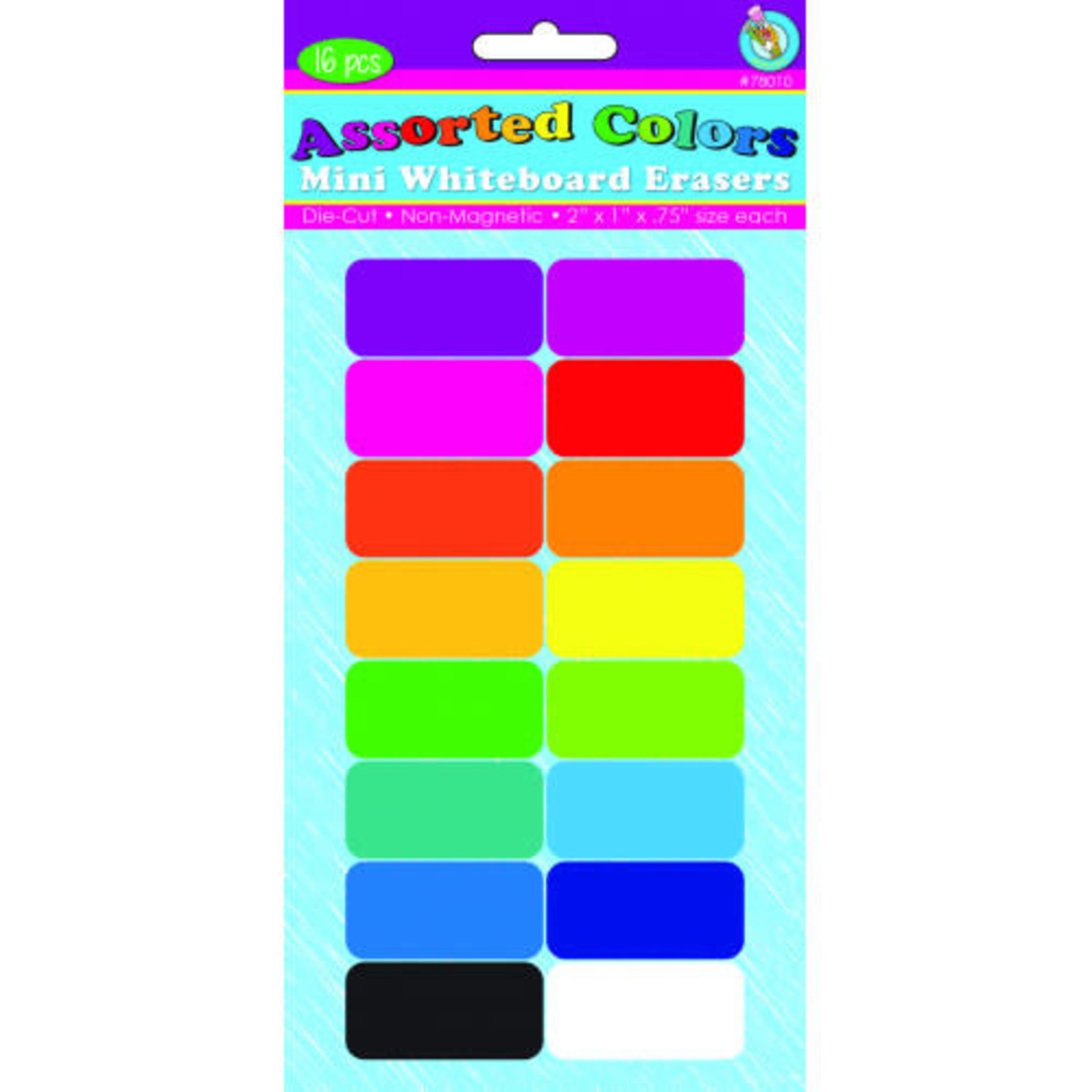 ASHLEY INCORPORATED 16 Pack Non-Magnetic Mini Whiteboard Erasers, Ass't Colors