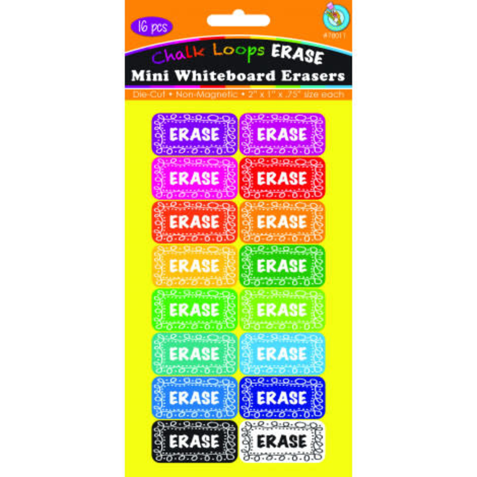 ASHLEY INCORPORATED 16 Pack Non-Magnetic Mini Whiteboard Erasers, Chalk Loops