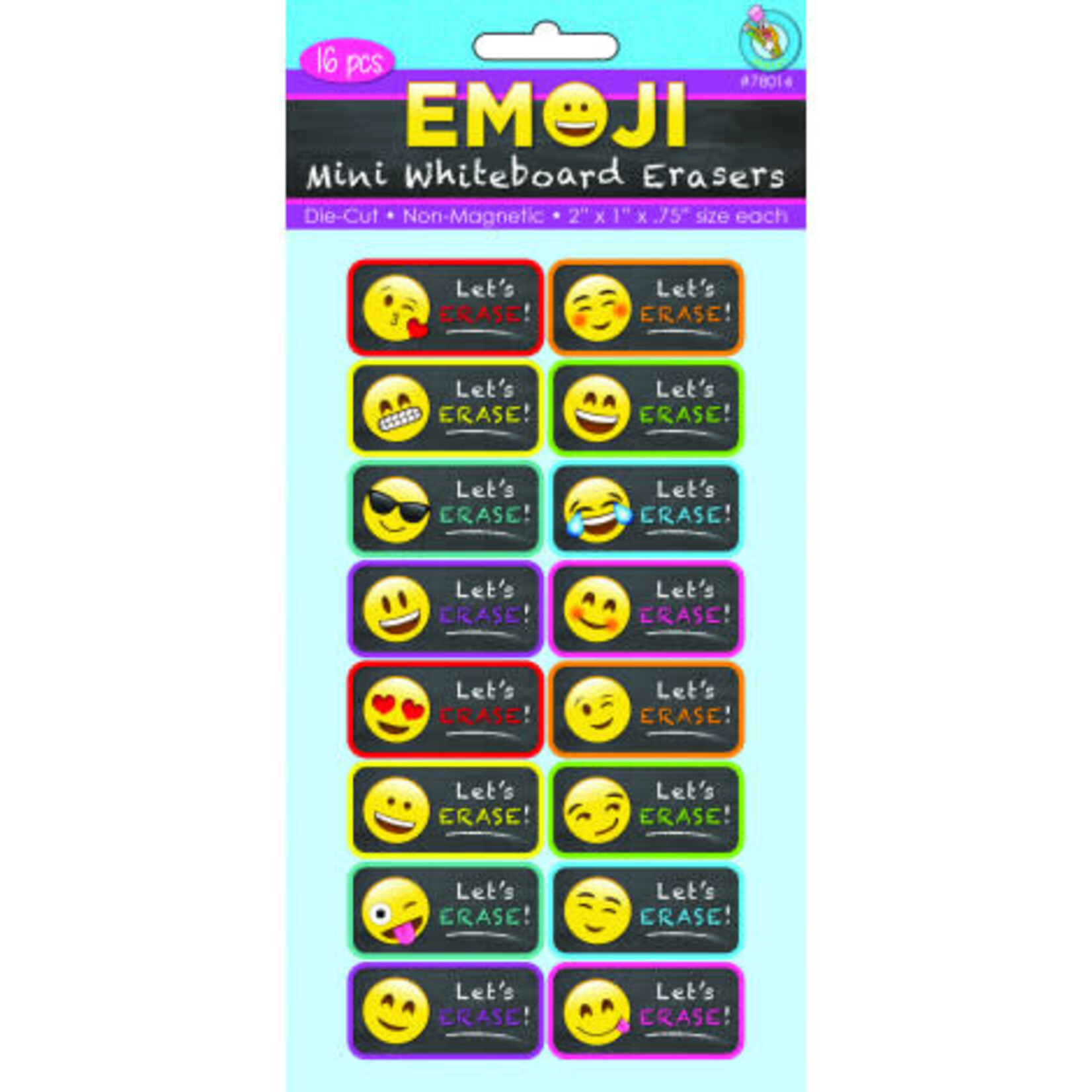 ASHLEY INCORPORATED 16 Pack Non-Magnetic Mini Whiteboard Erasers, Emojis