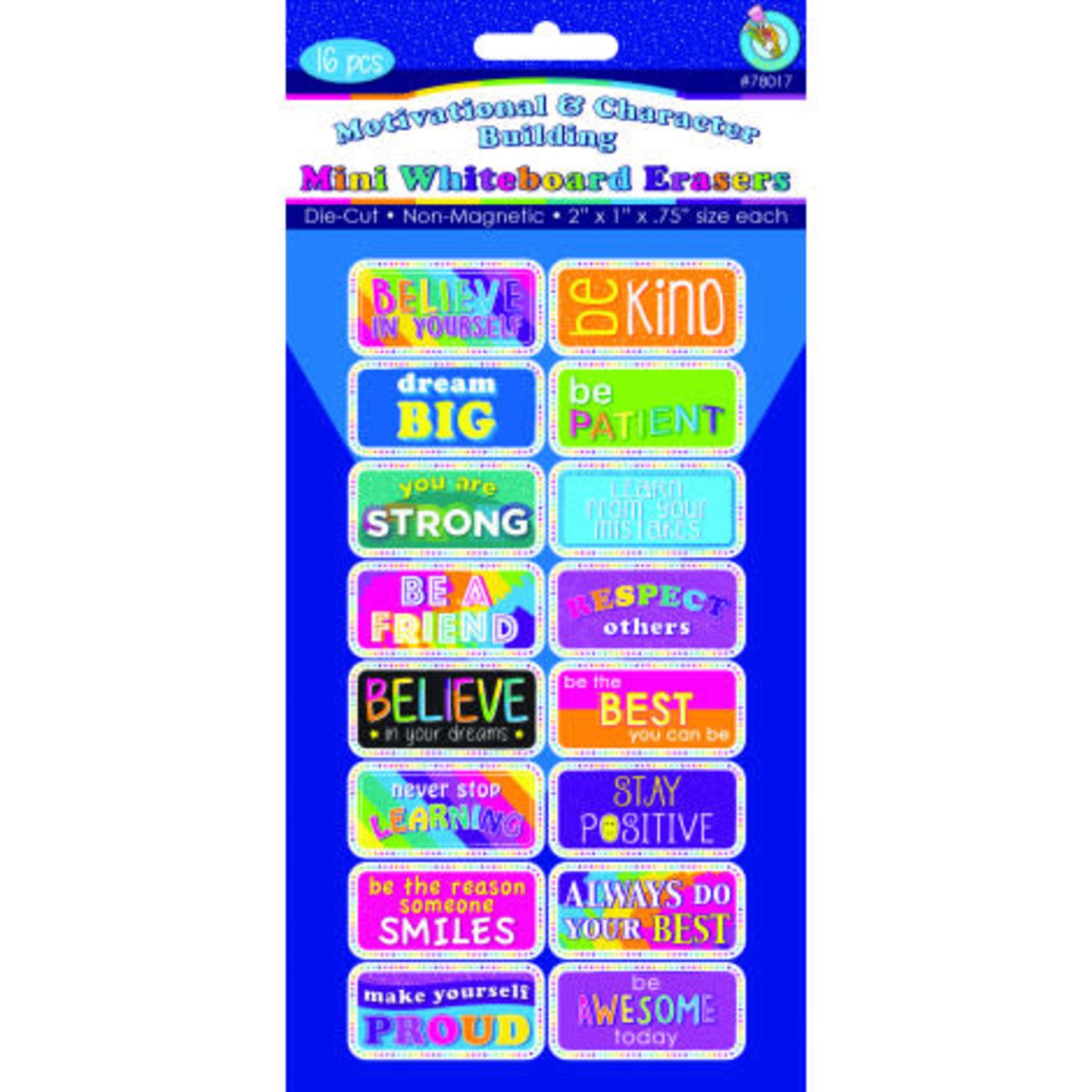 ASHLEY INCORPORATED 16 Pack Non-Magnetic Mini Whiteboard Erasers, Motivational/Character Building