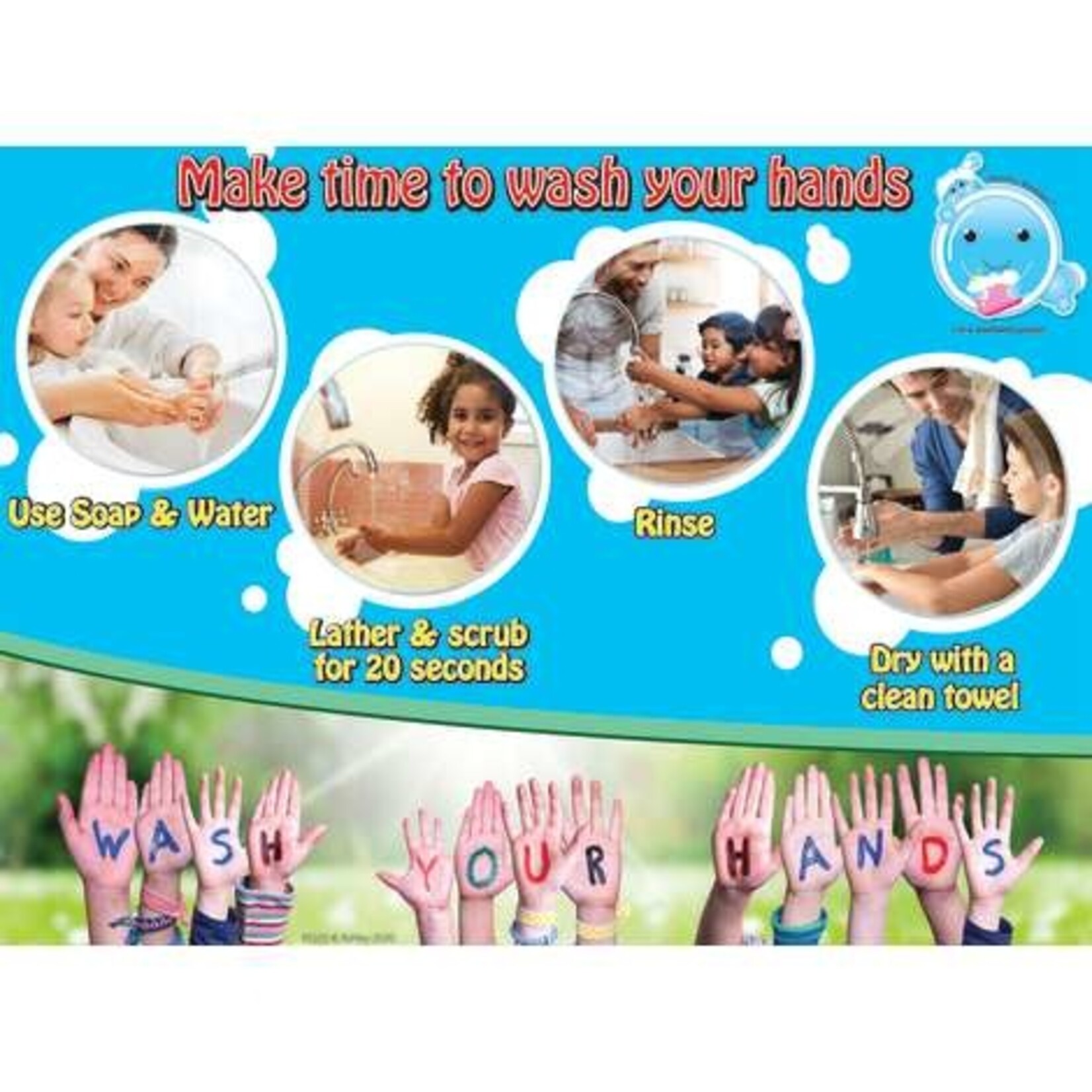 ASHLEY INCORPORATED Smart Poly® Poster - Healthy Bubbles Make Time to Wash Hands 13" X 9.5"