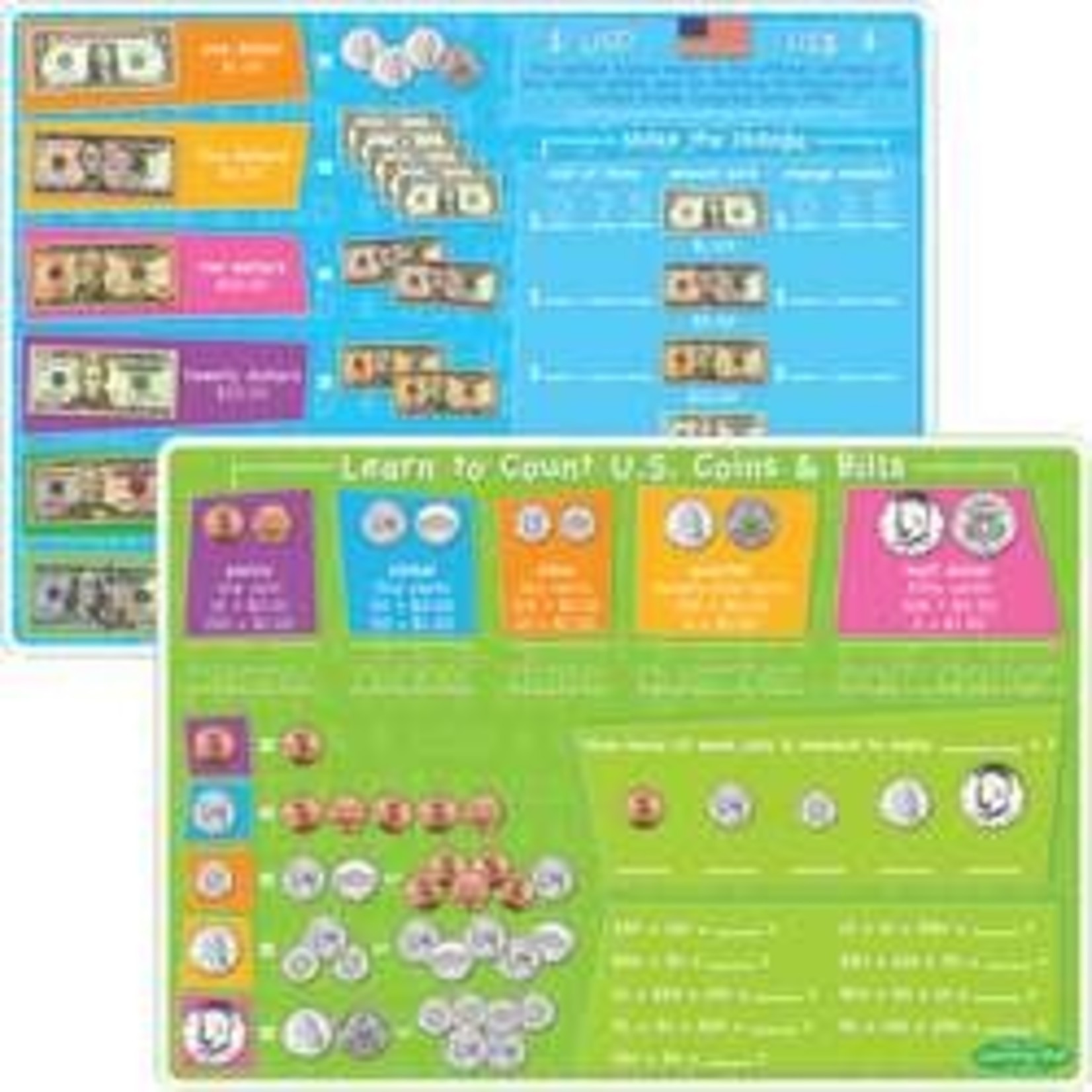 ASHLEY INCORPORATED Smart Poly® Learning Mat 12"X17", Double-Sided, US Currency