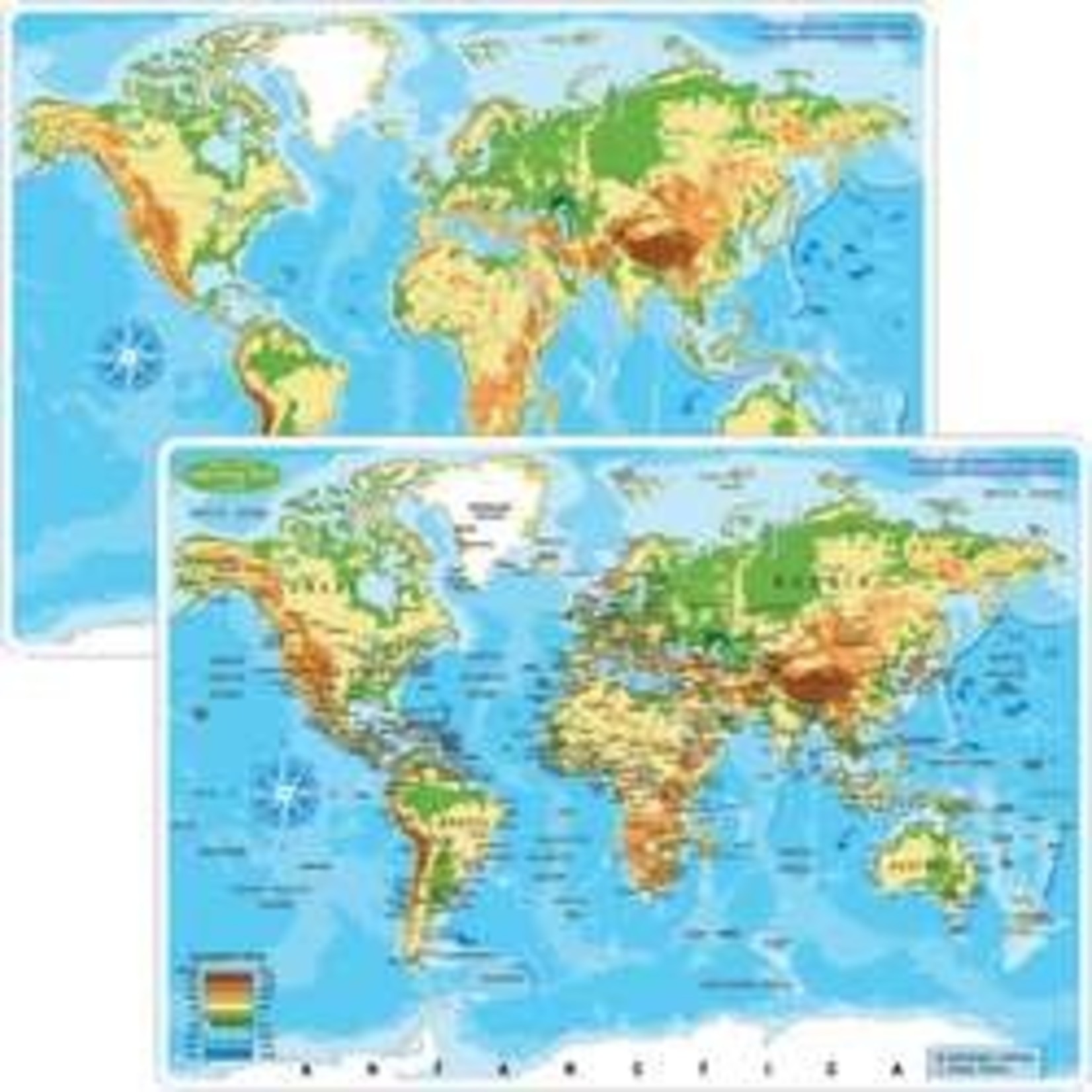 ASHLEY INCORPORATED Smart Poly® Learning Mat 12"X17", Double-Sided, World Map Physical