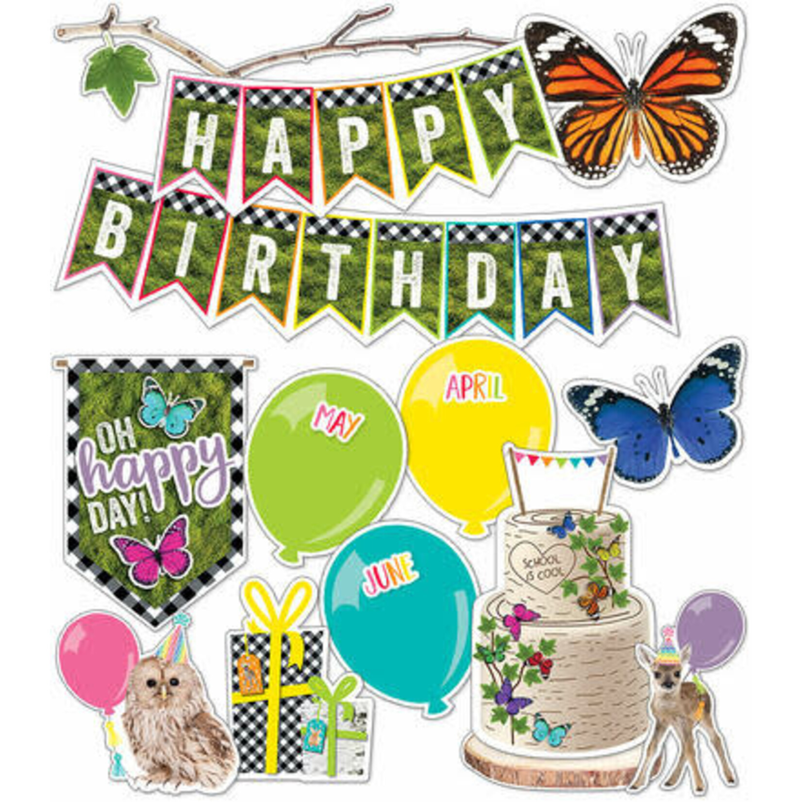 CARSON DELLOSA PUBLISHING CO School Girl: Woodland Whimsy Birthday Mini Bulletin Board Set
