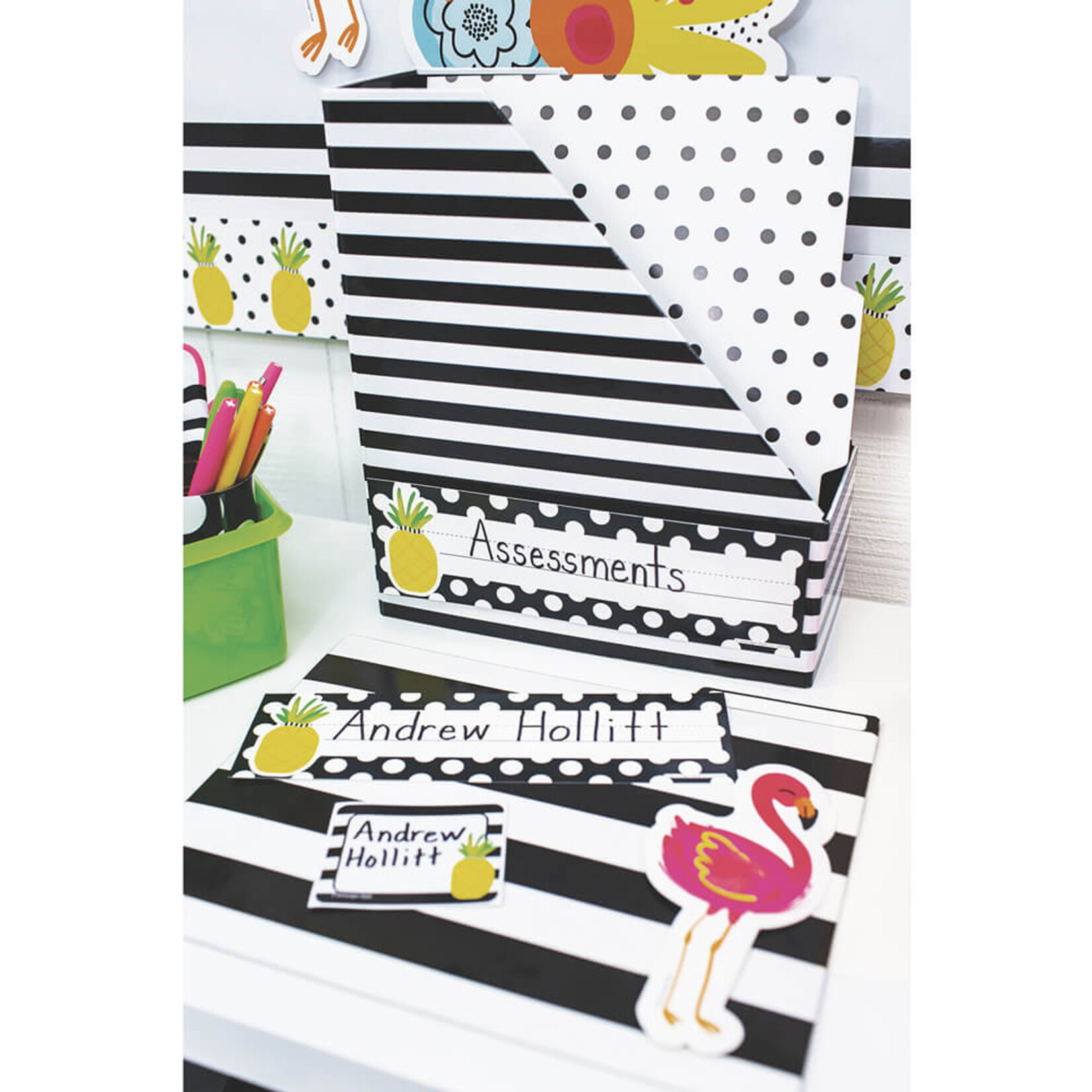 CARSON DELLOSA PUBLISHING CO School Girl: Simply Stylish Pineapple Polka Dot Nameplates