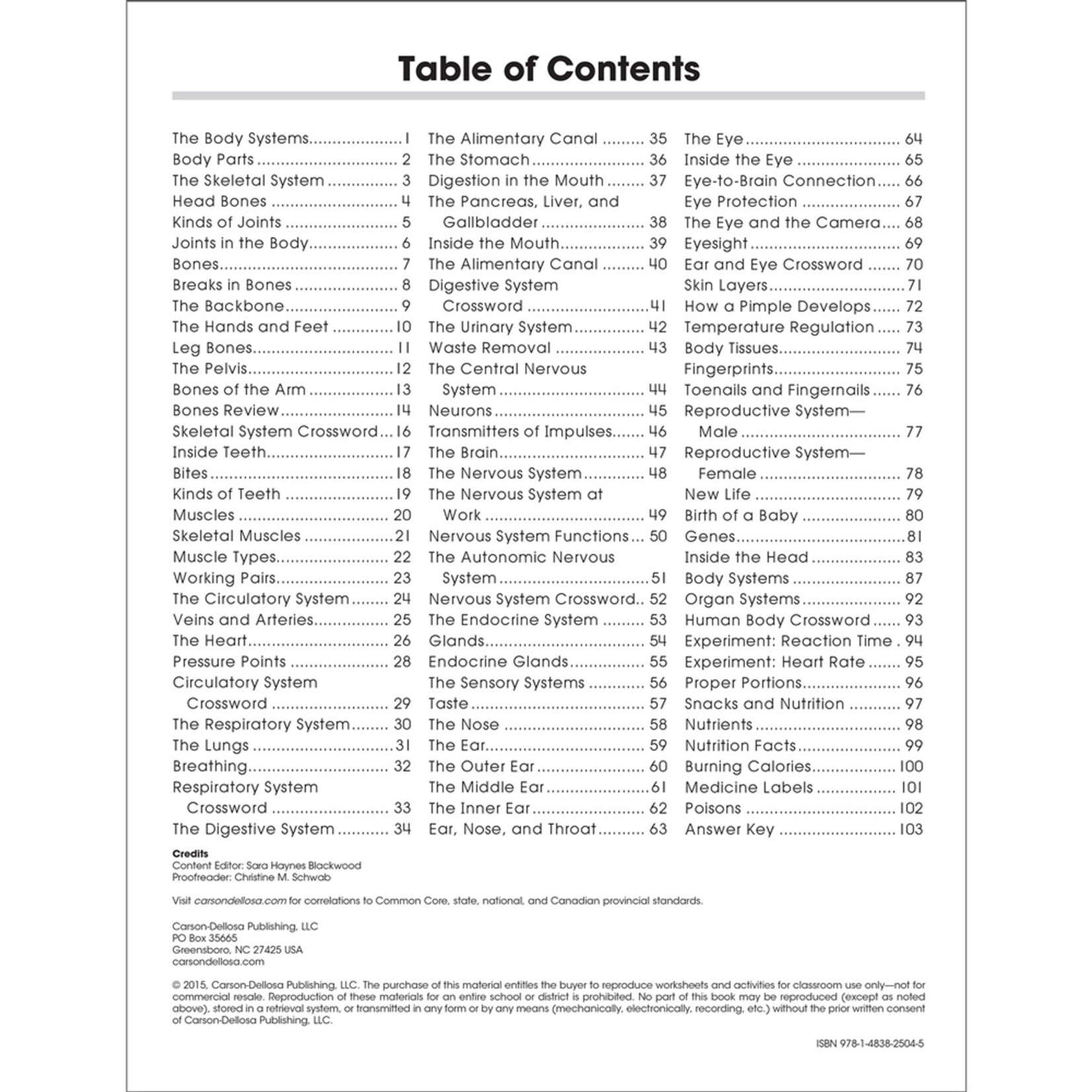CARSON DELLOSA PUBLISHING CO 100+ Series Human Body Workbook Grade 5-8