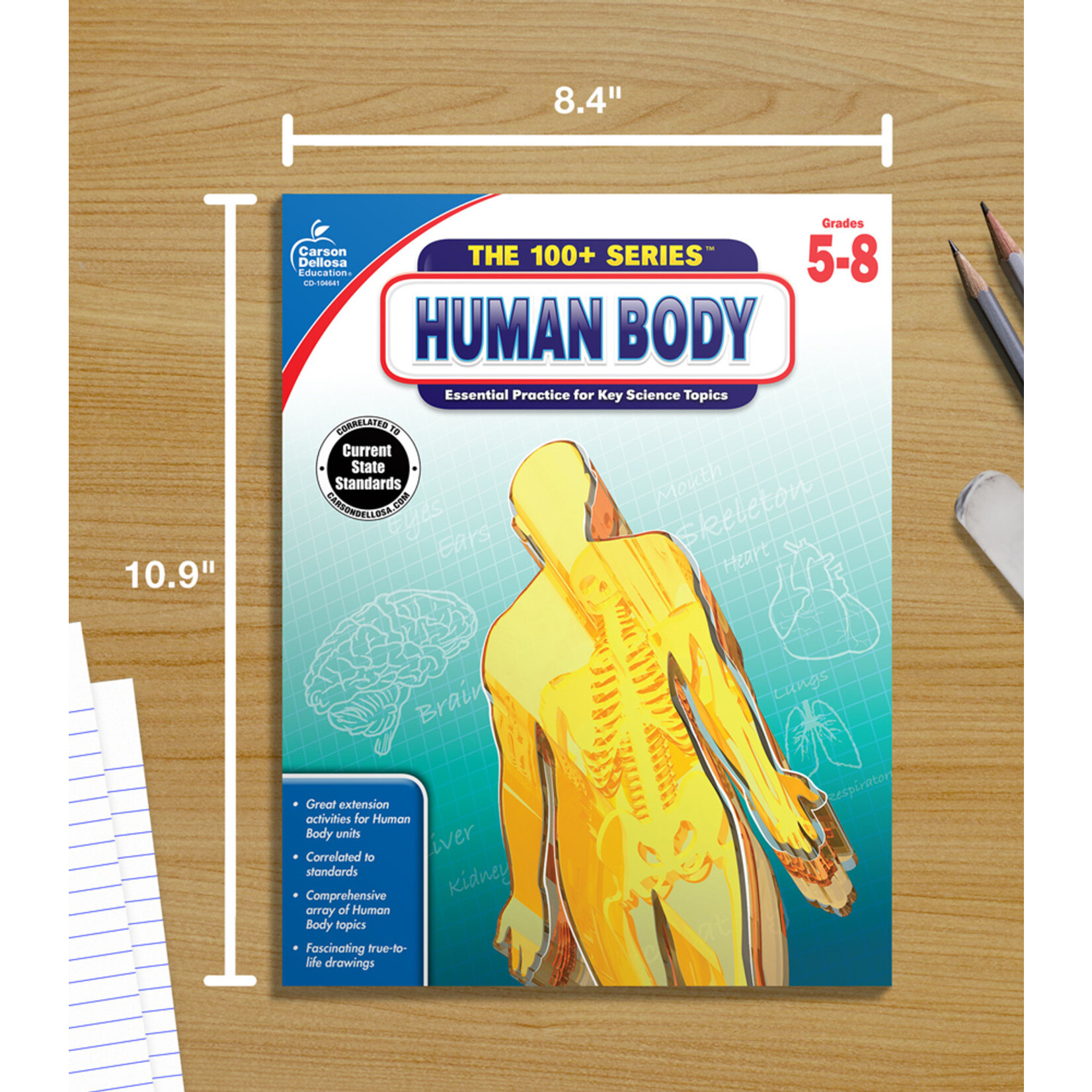 CARSON DELLOSA PUBLISHING CO 100+ Series Human Body Workbook Grade 5-8