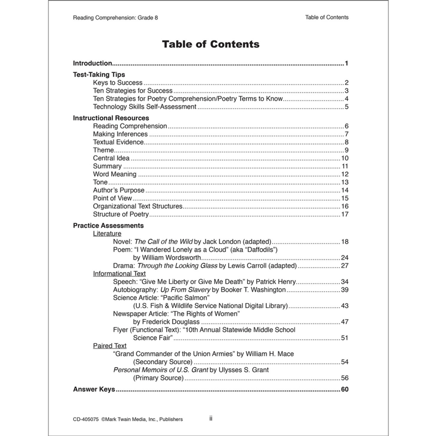 CARSON DELLOSA PUBLISHING CO Reading Comprehension Resource Book Grade 8