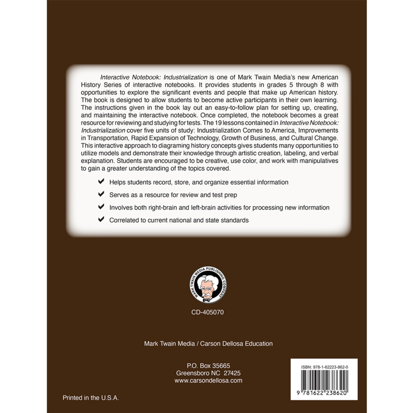 CARSON DELLOSA PUBLISHING CO Interactive Notebook: Industrialization Resource Book Grade 5-8