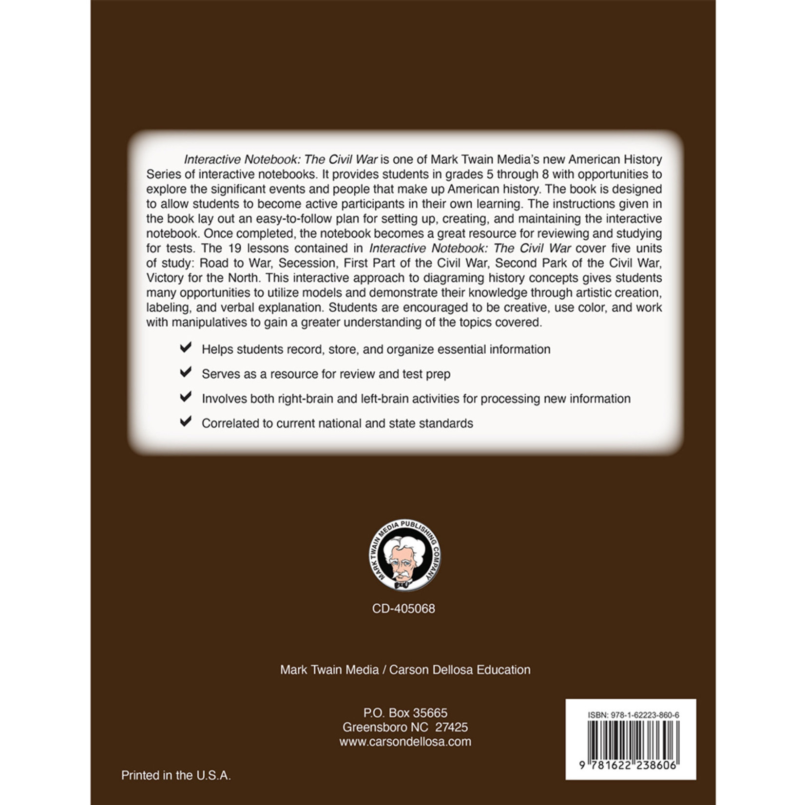 CARSON DELLOSA PUBLISHING CO Interactive Notebook: The Civil War Resource Book Grade 5-8
