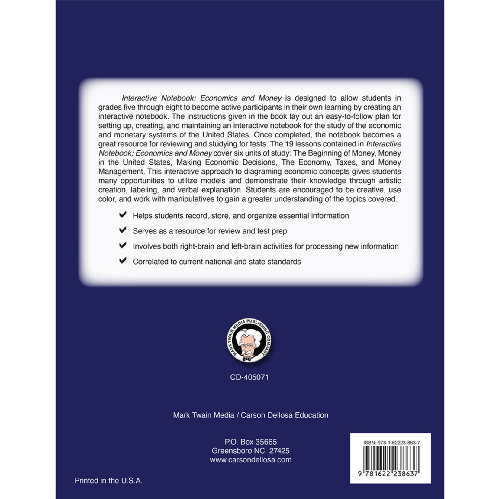CARSON DELLOSA PUBLISHING CO Interactive Notebook: Economics and Money Resource Book Grade 5-8