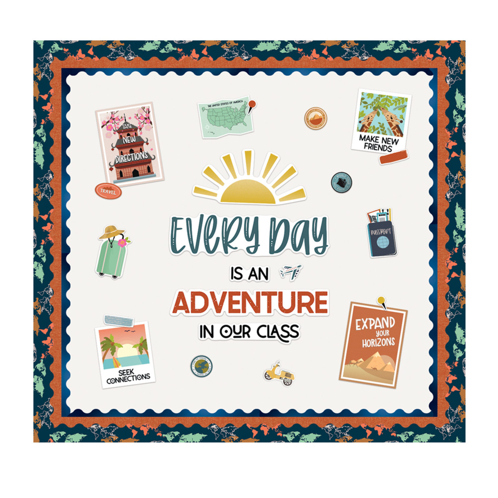 CARSON DELLOSA PUBLISHING CO Let's Explore World Map Scalloped Borders