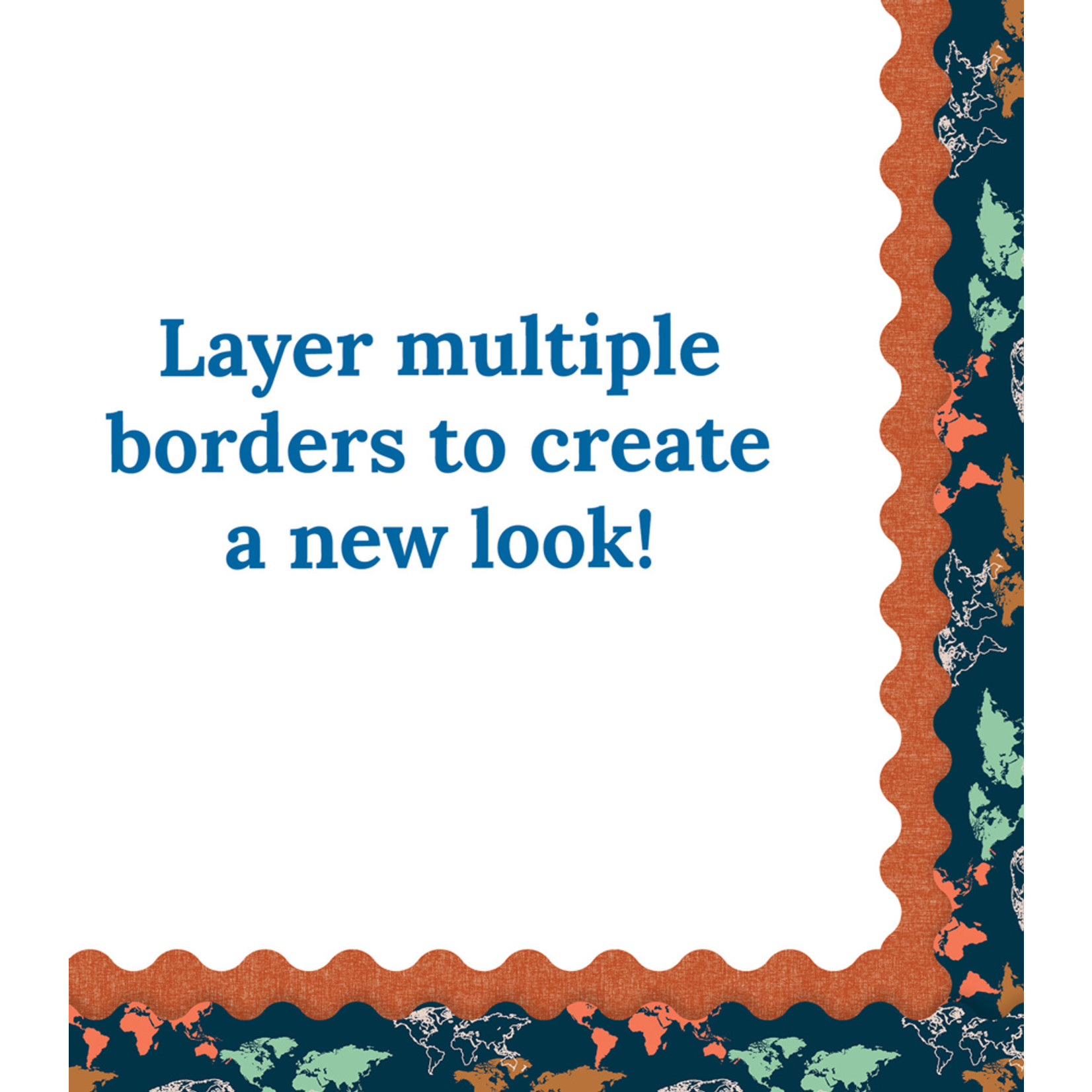 CARSON DELLOSA PUBLISHING CO Let's Explore World Map Scalloped Borders