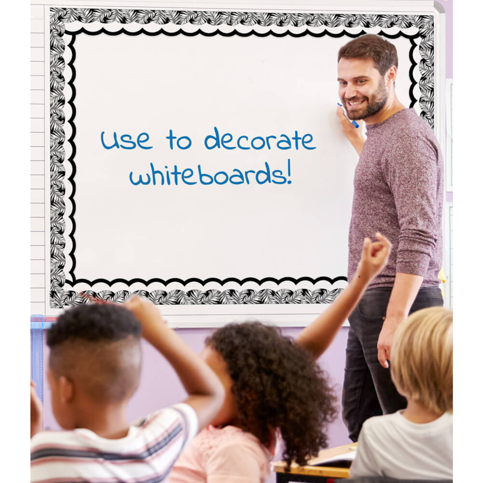 CARSON DELLOSA PUBLISHING CO CLM School Girl: Simply Boho Black with White Leaves Scalloped Borders