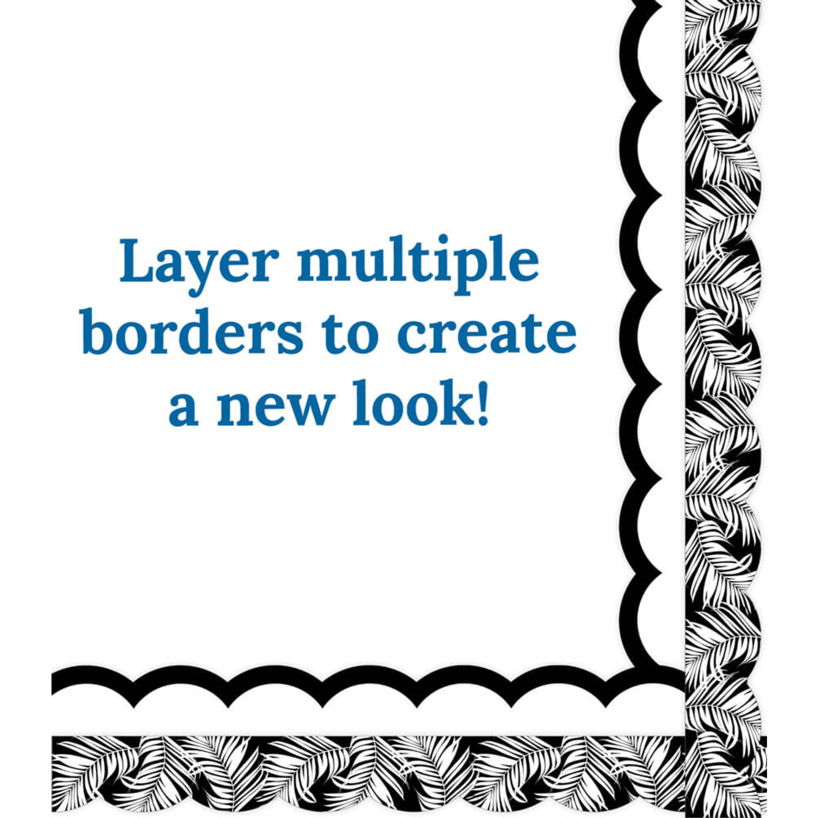 CARSON DELLOSA PUBLISHING CO CLM School Girl: Simply Boho Black with White Leaves Scalloped Borders