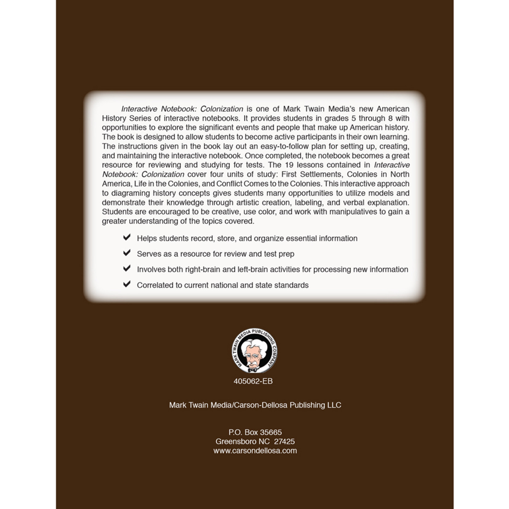 CARSON DELLOSA PUBLISHING CO Interactive Notebook: Colonization Resource Book Grade 5-8