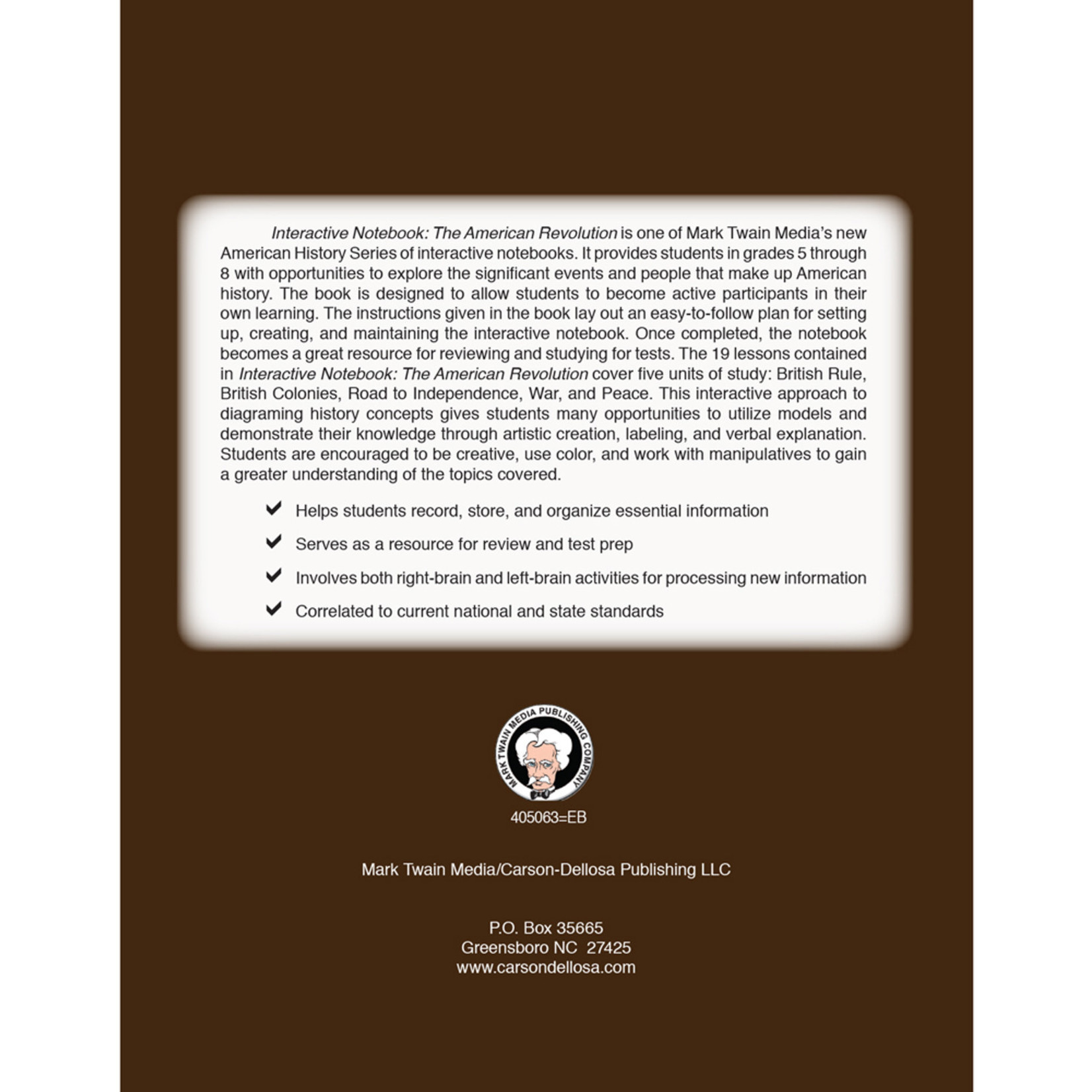 CARSON DELLOSA PUBLISHING CO Interactive Notebook: The American Revolution Resource Book Grade 5-8