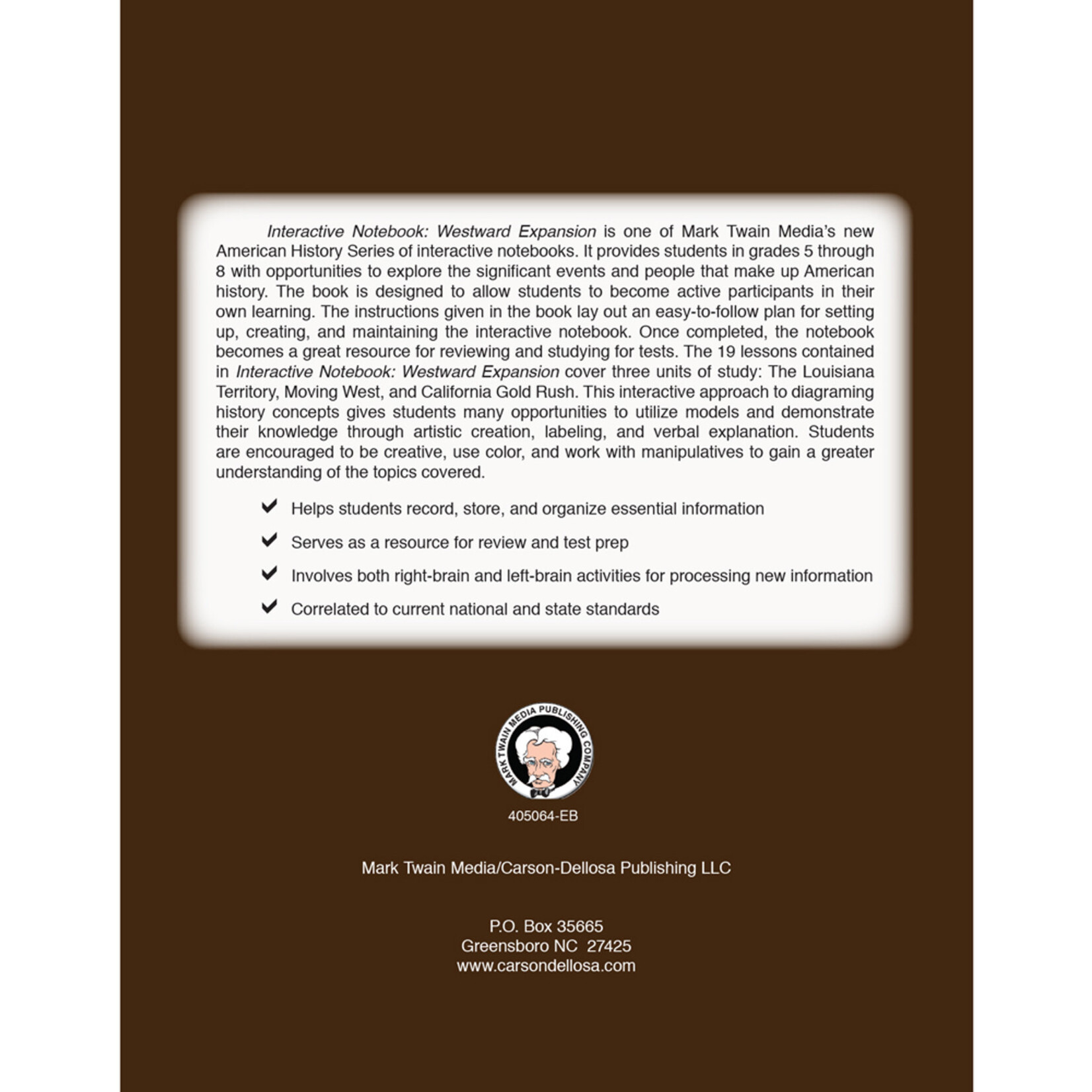 CARSON DELLOSA PUBLISHING CO Interactive Notebook: Westward Expansion Resource Book Grade 5-8