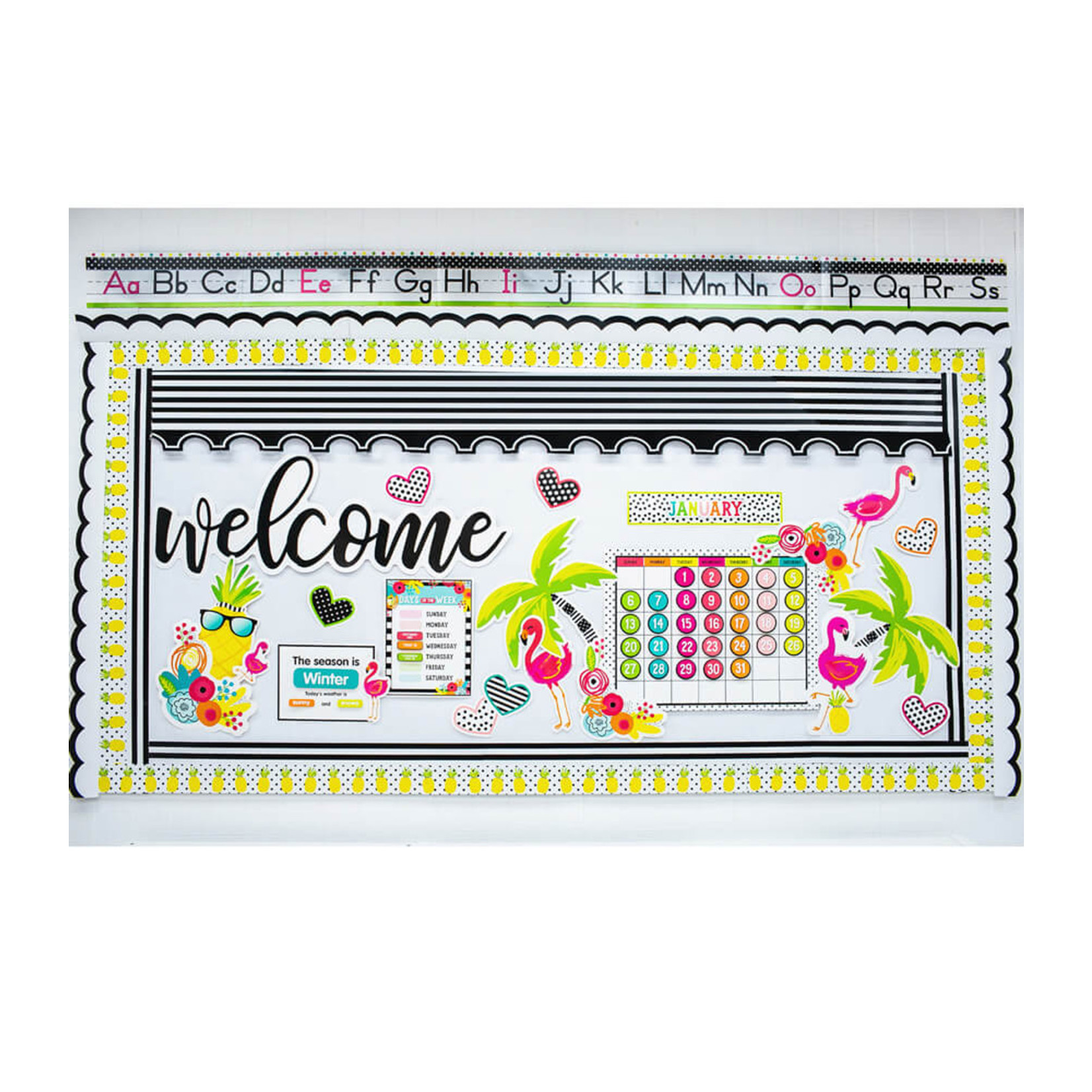 CARSON DELLOSA PUBLISHING CO Simply Stylish Tropical Alphabet Line: Manuscript Mini Bulletin Board Set