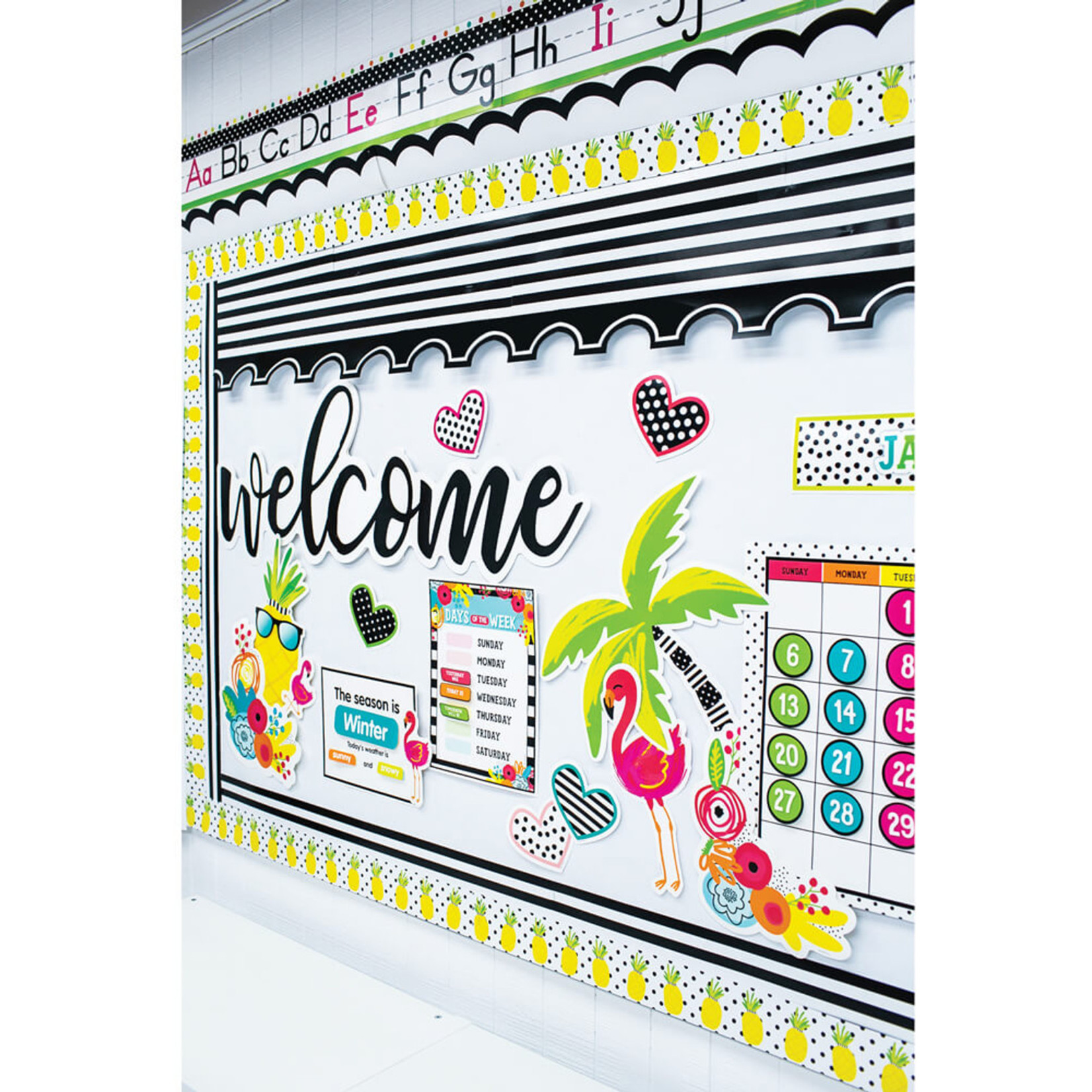 CARSON DELLOSA PUBLISHING CO Simply Stylish Tropical Alphabet Line: Manuscript Mini Bulletin Board Set