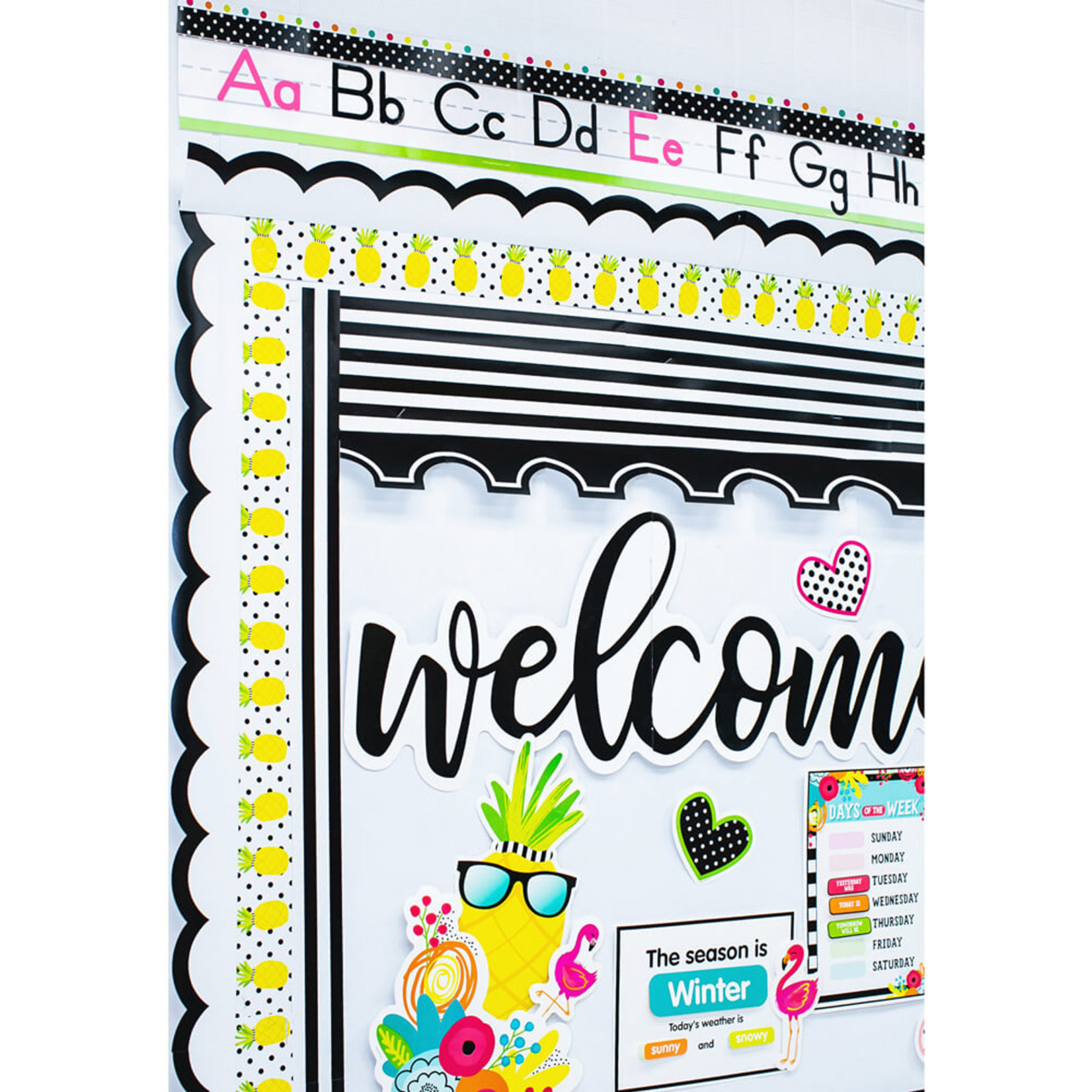 CARSON DELLOSA PUBLISHING CO Simply Stylish Tropical Alphabet Line: Manuscript Mini Bulletin Board Set