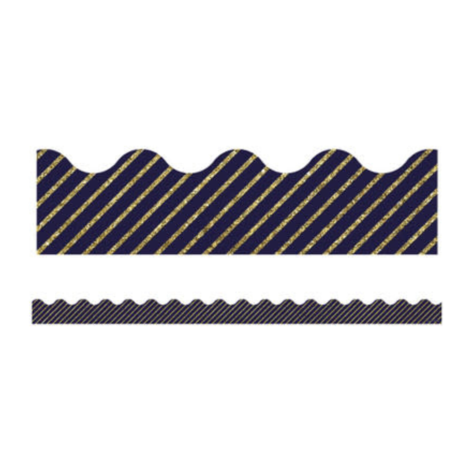 CARSON DELLOSA PUBLISHING CO Gold Glitter and Navy Stripe Scalloped Borders