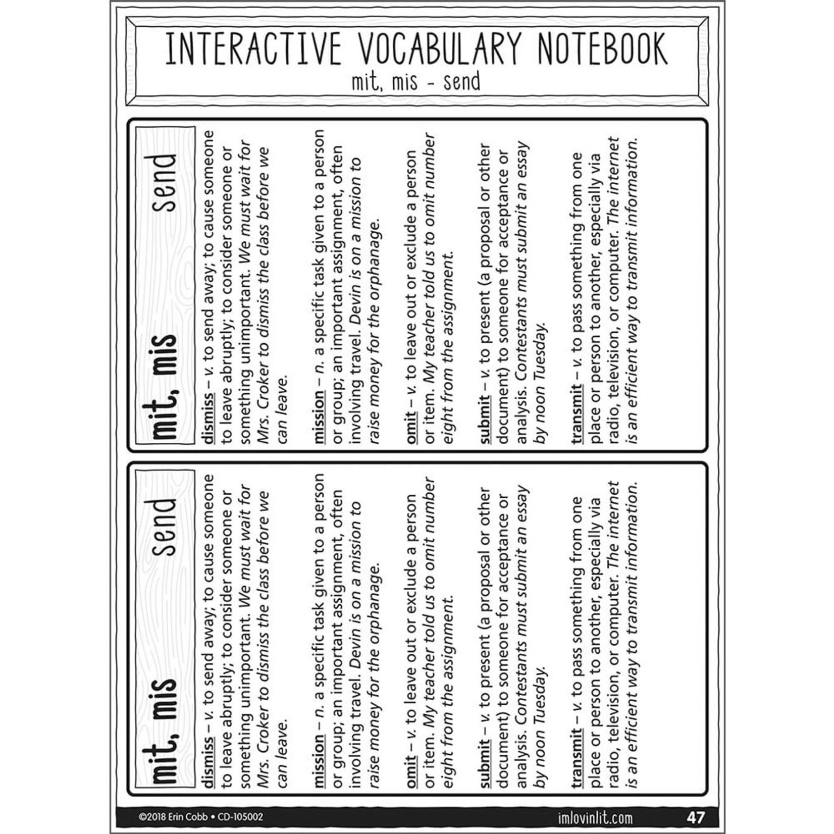 CARSON DELLOSA PUBLISHING CO Interactive Vocabulary Notebook Resource Book Grade 4-5