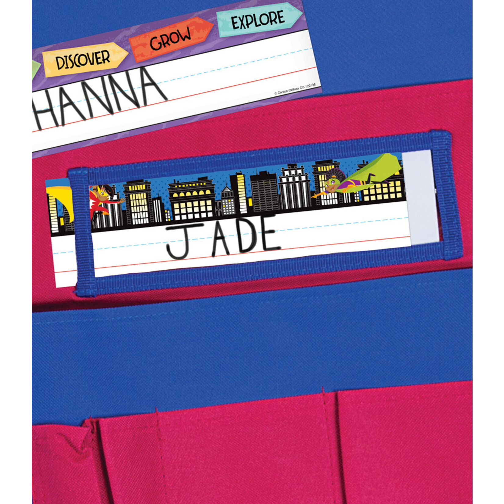 CARSON DELLOSA PUBLISHING CO Chairback Buddy™ Blue and Red Pocket Chart Storage Grade PK-8