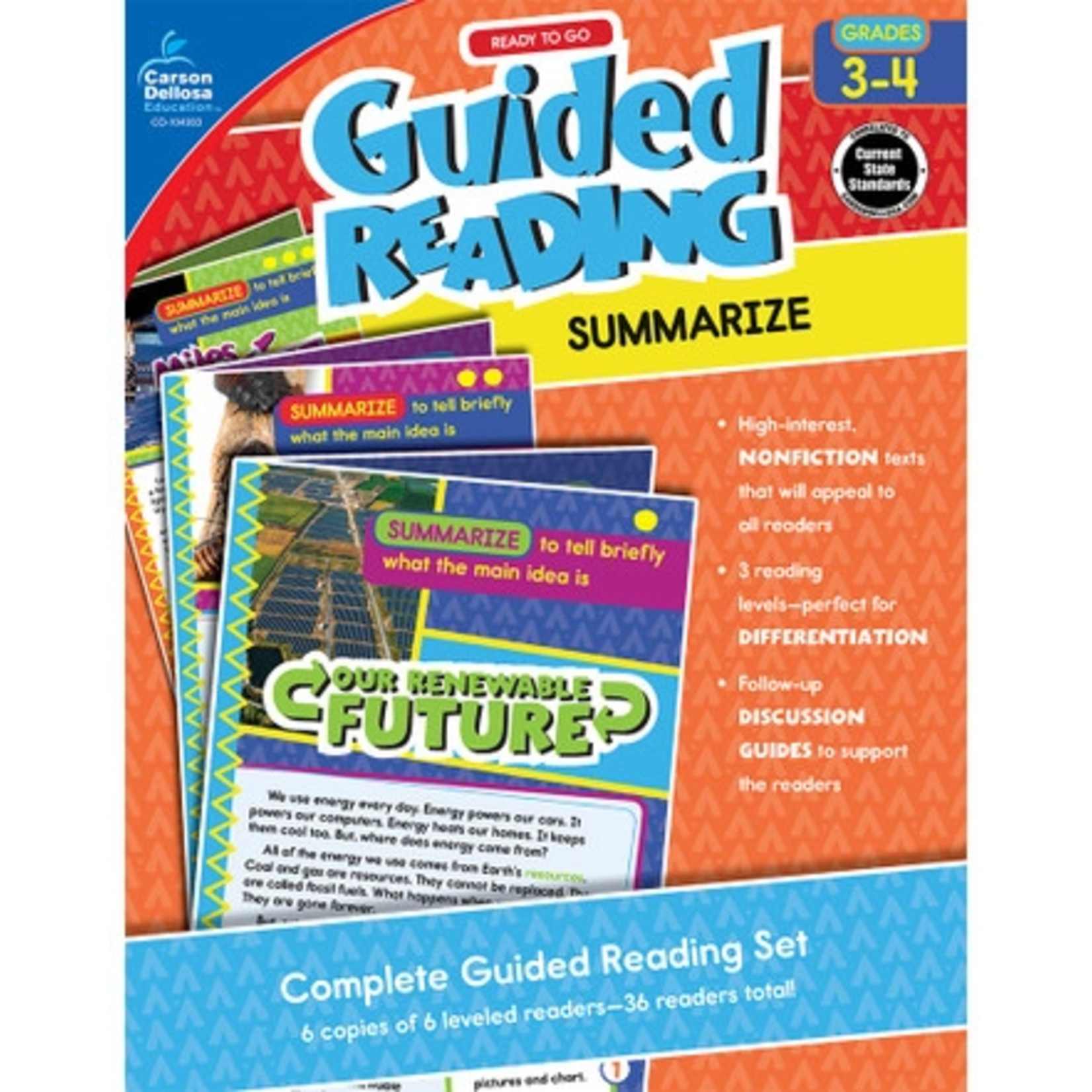 CARSON DELLOSA PUBLISHING CO Guided Reading: Summarize Resource Book Grade 3-4