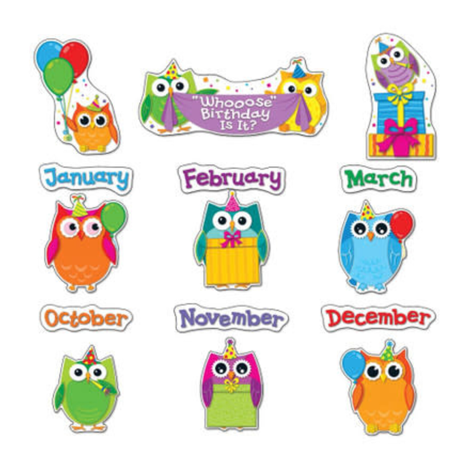 CARSON DELLOSA PUBLISHING CO Colorful Owls Birthday Bulletin Board Set