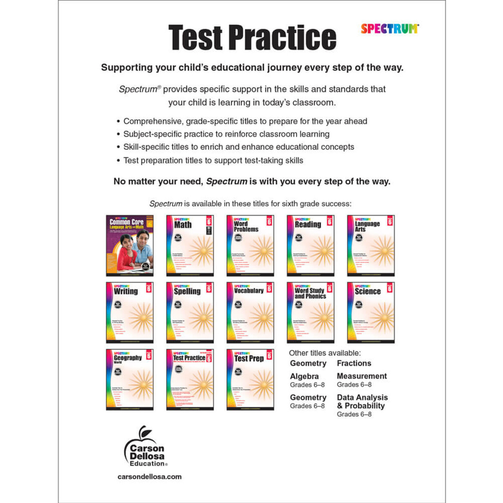 CARSON DELLOSA PUBLISHING CO Spectrum Test Practice Workbook Grade 6