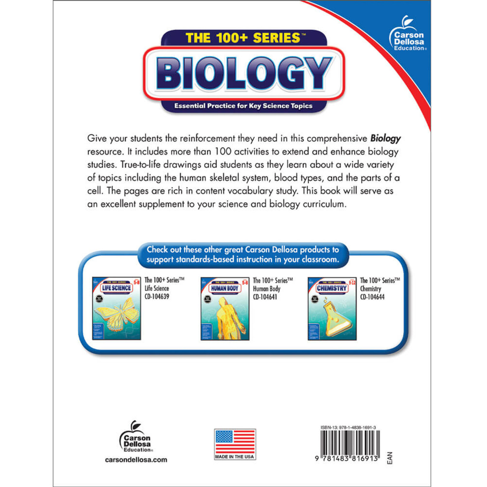 CARSON DELLOSA PUBLISHING CO The 100+ Series: Biology Workbook Grade 6-12