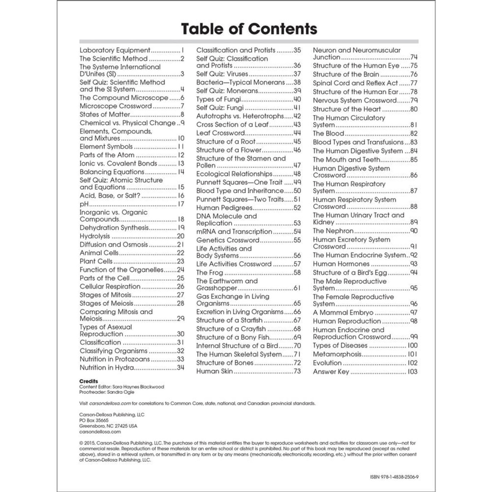 CARSON DELLOSA PUBLISHING CO The 100+ Series: Biology Workbook Grade 6-12