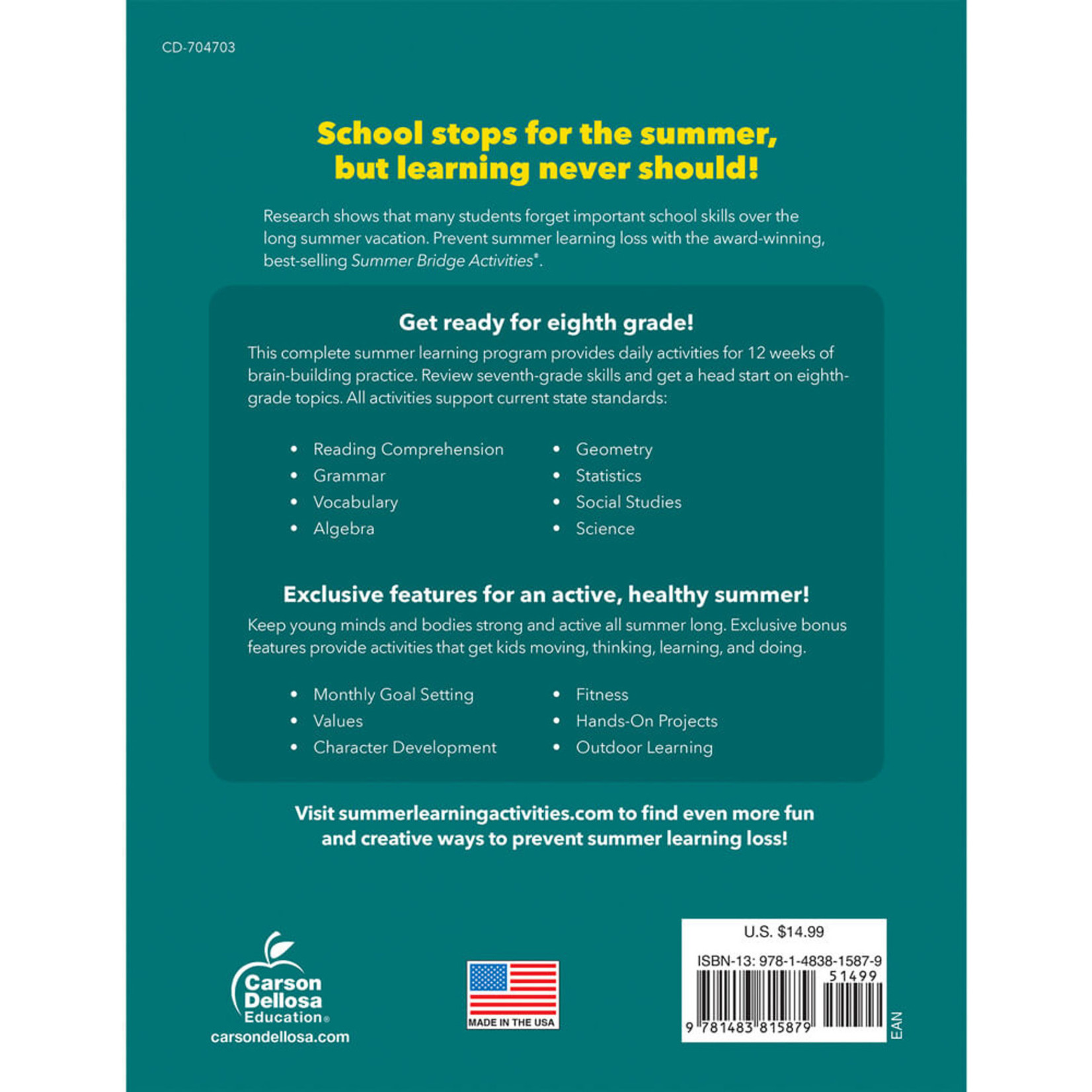 CARSON DELLOSA PUBLISHING CO Summer Bridge Activities® Workbook Grade 7-8